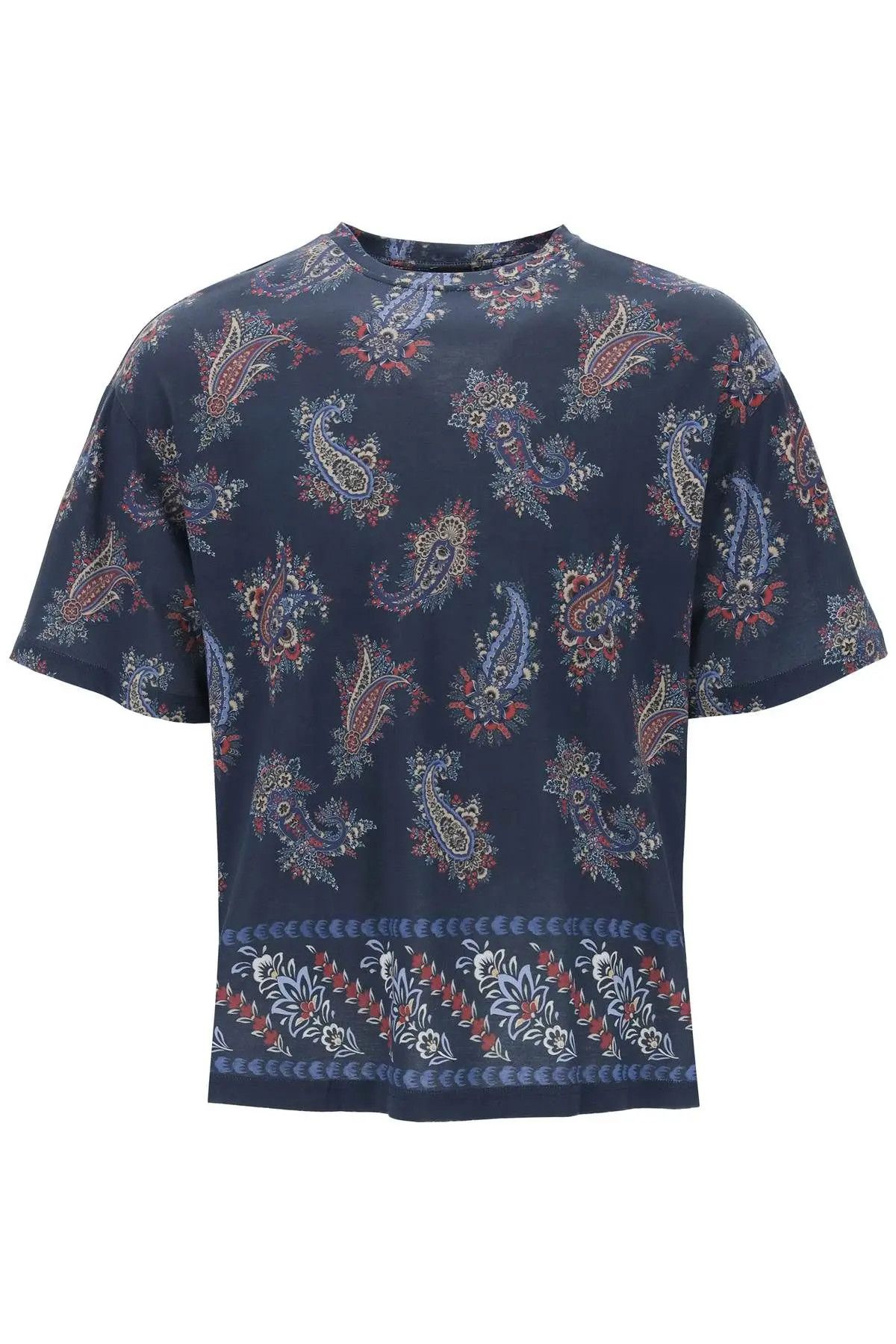 image of Etro O1S22I1N0224 Paisley Print Crewneck T-Shirt In Blue, Men's (Size Small)