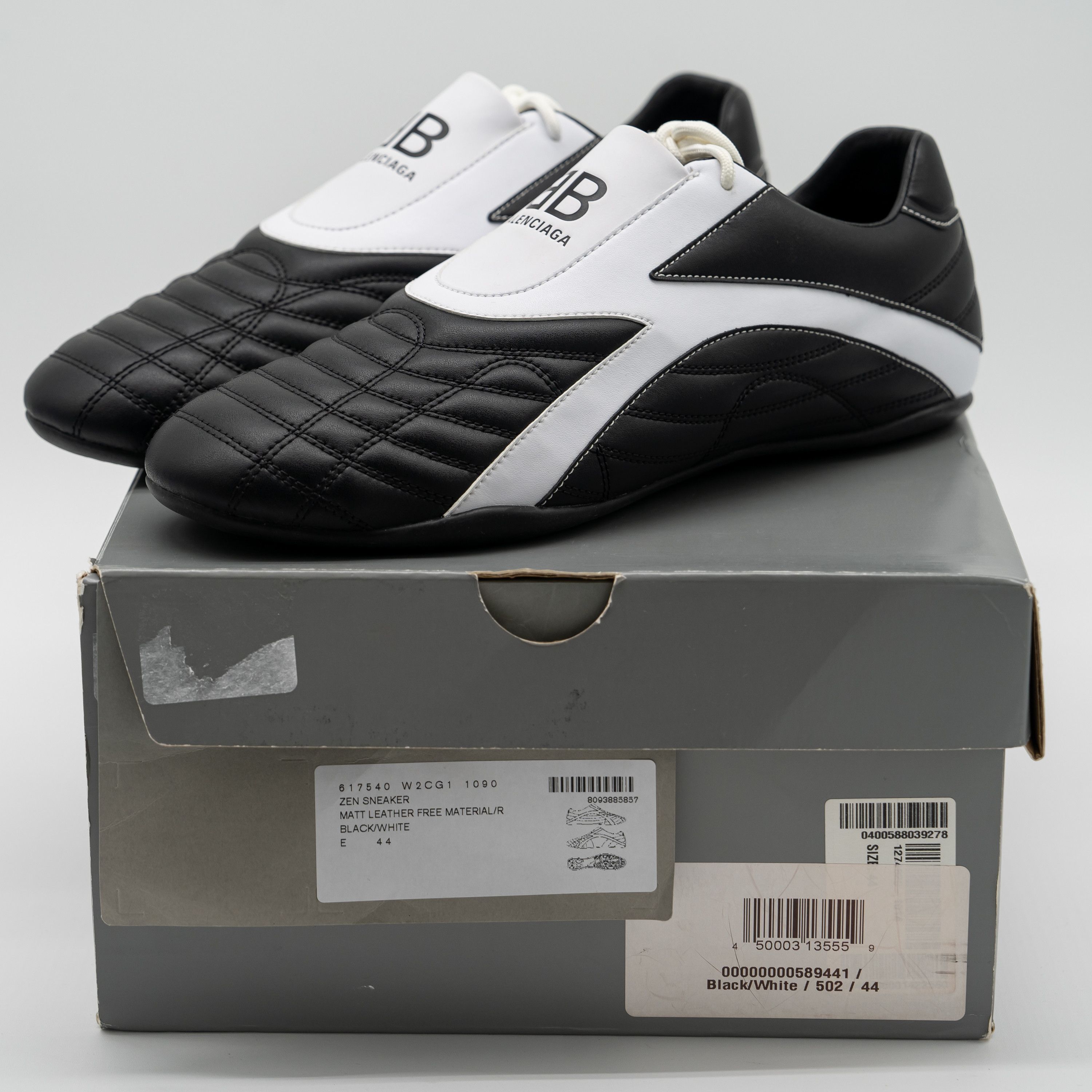 Balenciaga 44 - Balenciaga Zen Sneakers Black White Leather Size US 11 / EU 44 - 12 Thumbnail