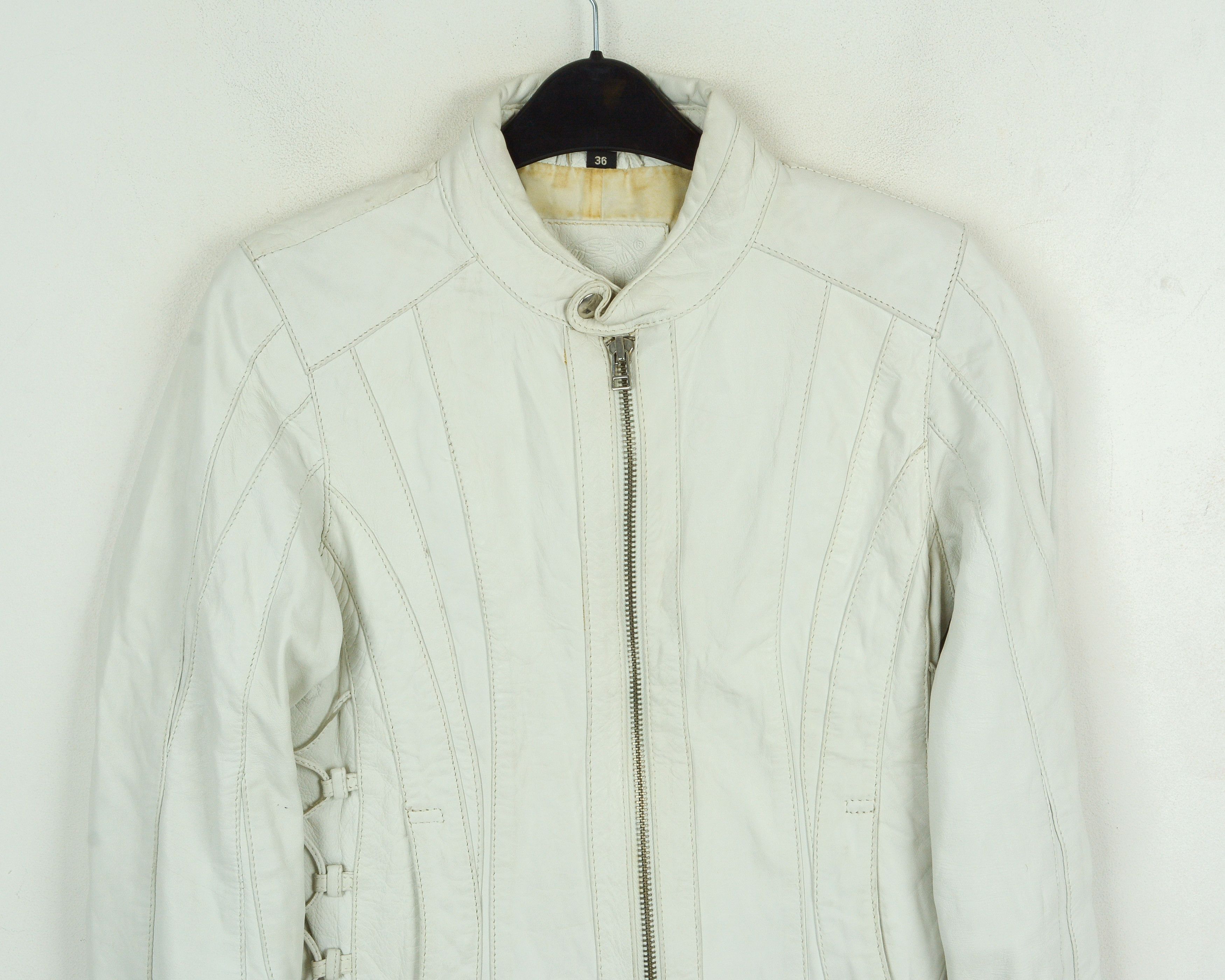 KARA Leather Jacket S Womens EU 36 Coat UK 8 White US 4 Biker Size S / US 4 / IT 40 - 3 Thumbnail