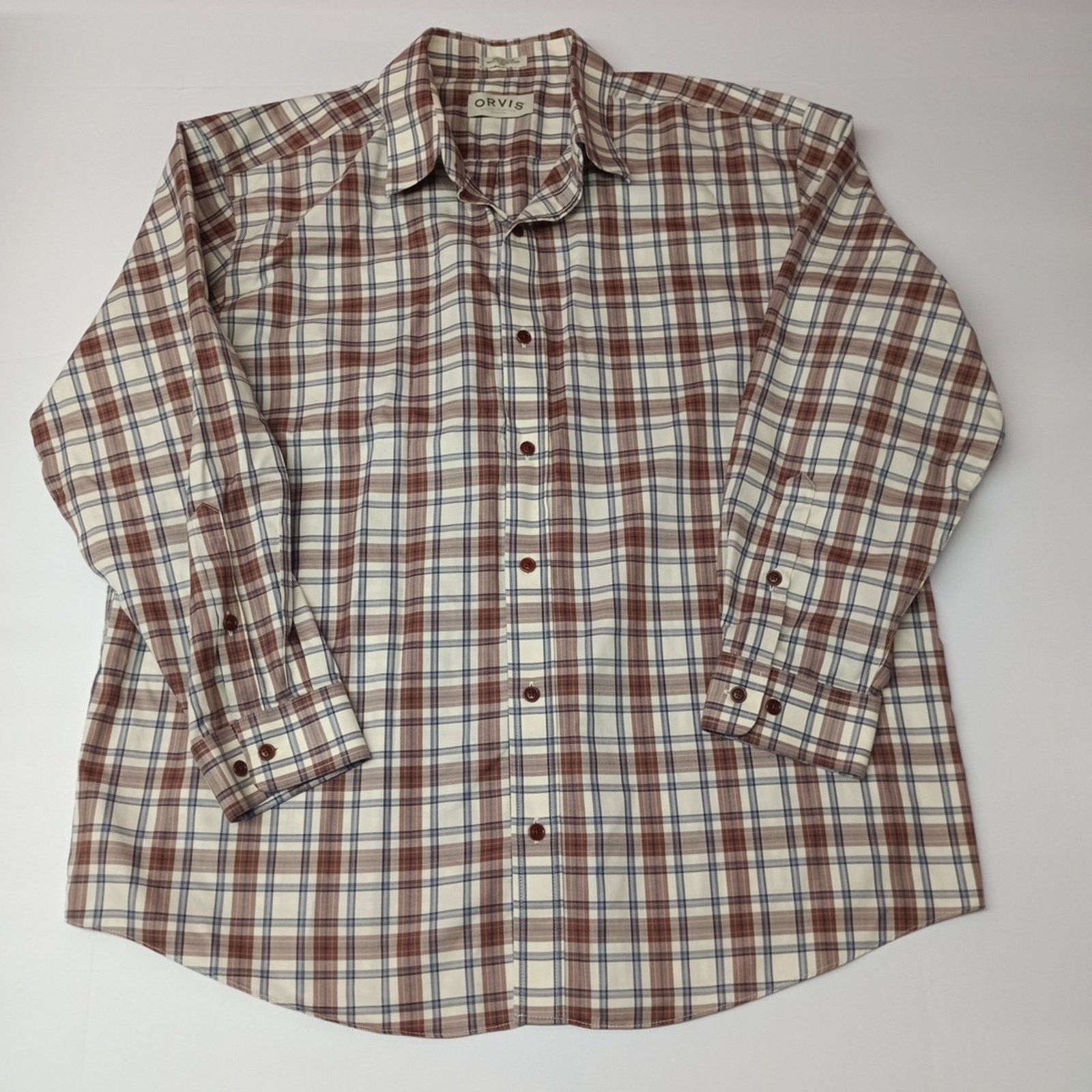 Orvis Orvis Shirt Men's Size 2XL Brown Beige Plaid Long Sleeve Size US XXL / EU 58 / 5 - 1 Thumbnail