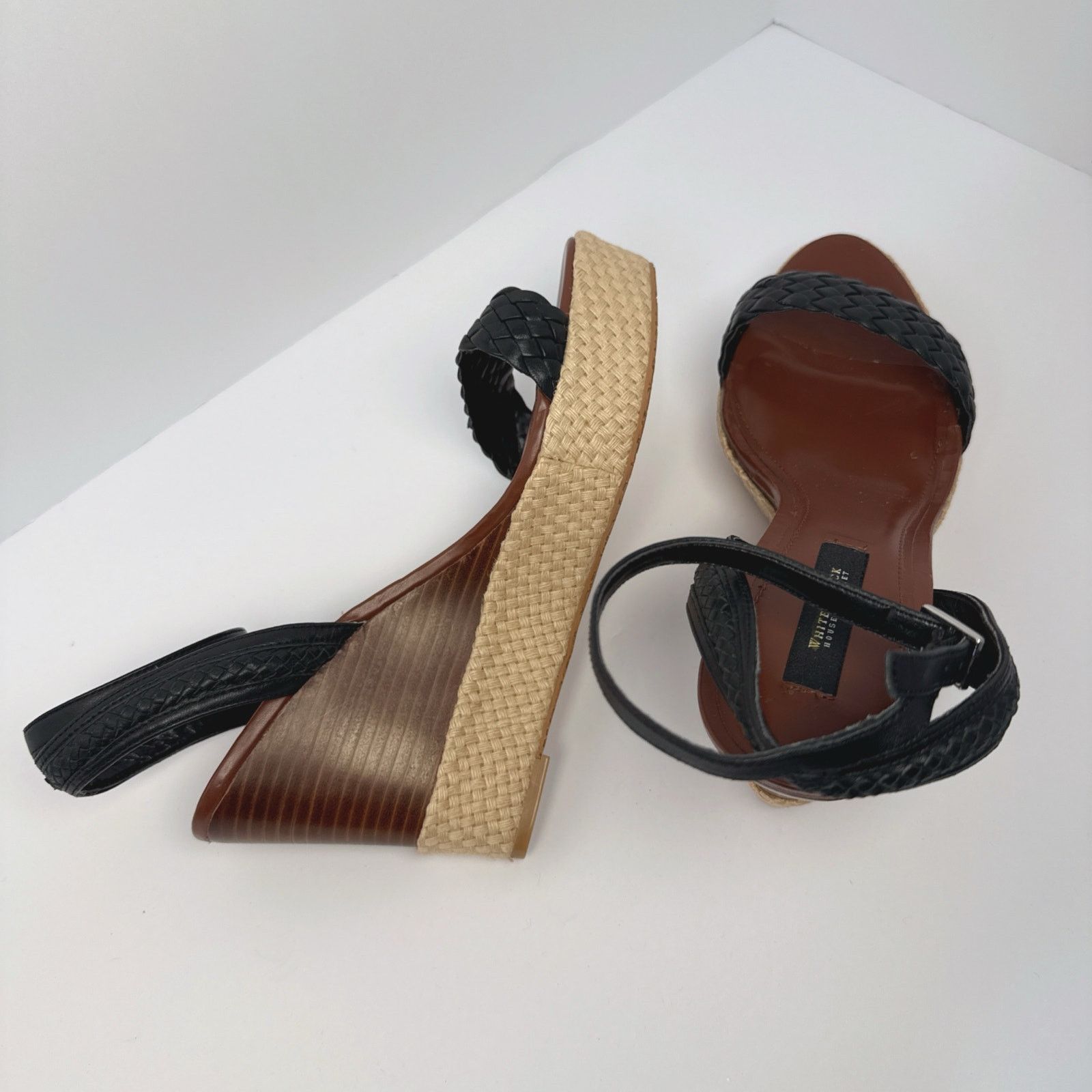 White House Black Market WHBM Black Basket Porter Weave Wedge Heels | 9 Size US 9 / IT 39 - 7 Thumbnail