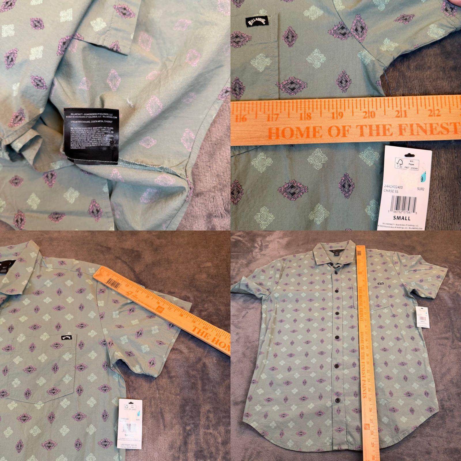 Billabong Billabong Chase SS Shirt Geometric Diamond Button Down Sage Green NWT Mens Small Size US S / EU 44-46 / 1 - 8 Thumbnail