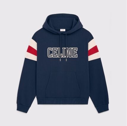 Celine loose celine hoodie in cotton fleece navy/carmin/white Size US L / EU 52-54 / 3 - 1 Thumbnail