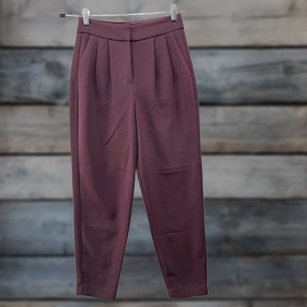 Express VINTAGE Express Ankle Dress Pants Womens 0 Burgundy Pleated Tapered Size 25" / US 0 / IT 36 - 1 Thumbnail