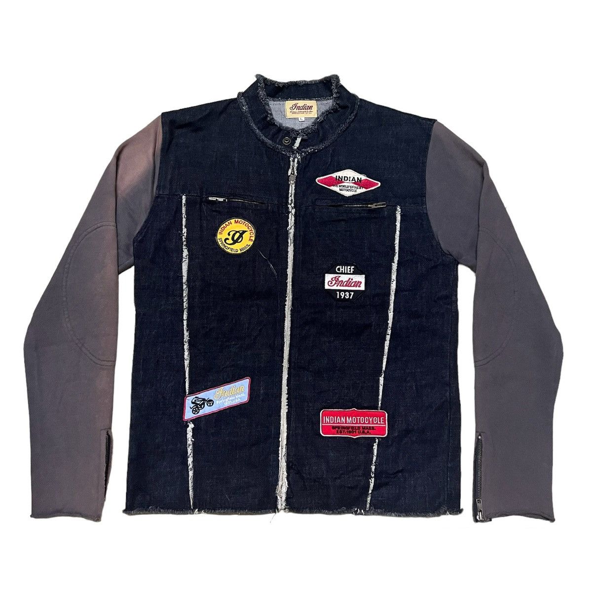 Vintage Vtg Indian Motorcycles Full Patches Sun Faded Denim Jacket Size US L / EU 52-54 / 3 - 1 Thumbnail