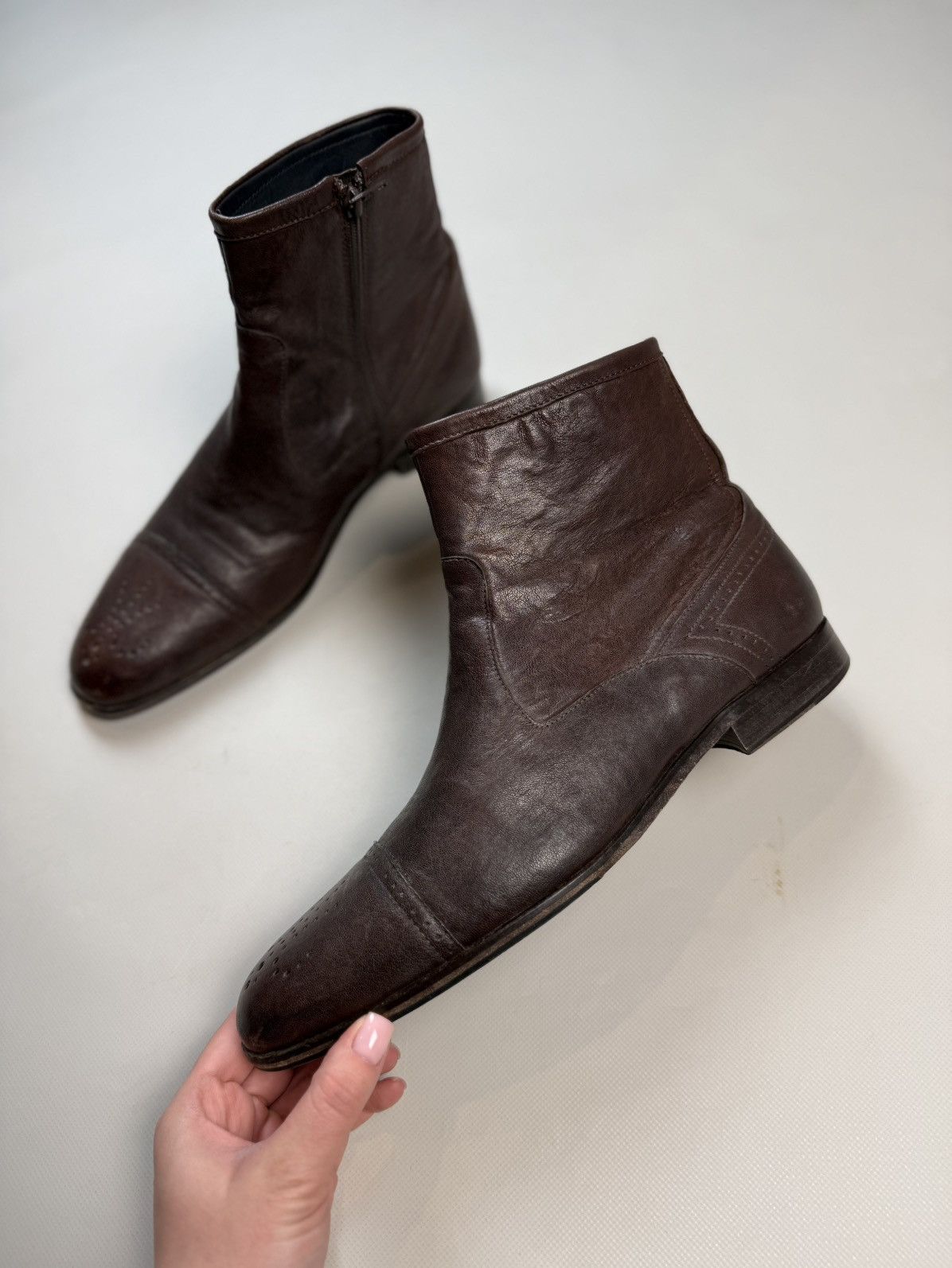 Strellson Strellson Brown Leather Ankle Zip Boots Shoes Brogue Details Size US 10 / EU 43 - 11 Thumbnail