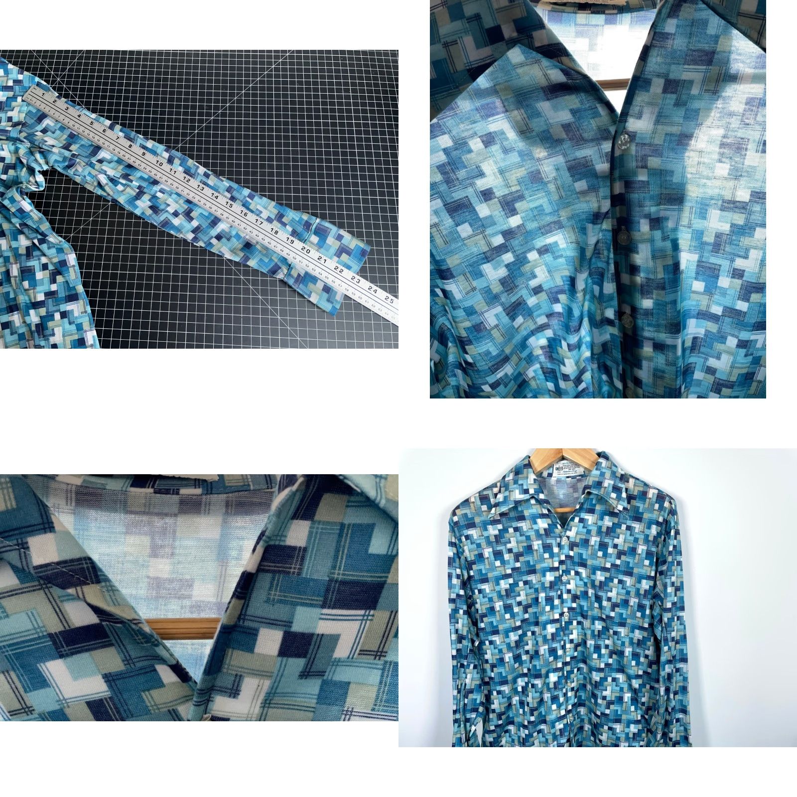 Vintage VINTAGE K-mart 70s Geometric Shirt Large Blue Button-Up Long Sleeve Collar Shirt Mens L Vintage Bohemian Hipster Retro Size US L / EU 52-54 / 3 - 8 Thumbnail