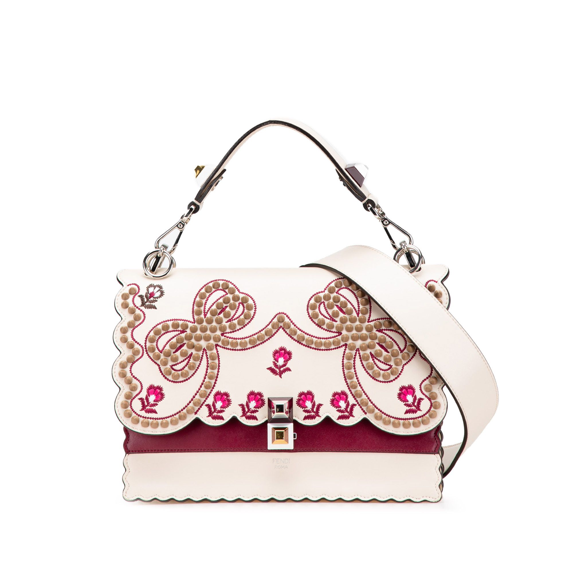 Fendi Fendi Medium Vitello Liberty Lucido Flowers and Bows Scalloped Studded Kan I Satchel Size ONE SIZE - 1 Thumbnail