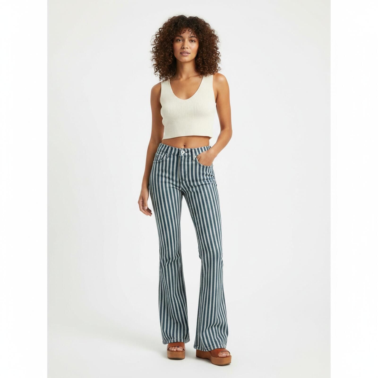 Other Altar’d State Flared Pants XS Blue White Striped Retro Boho Size 26" / US 2 / IT 38 - 1 Thumbnail