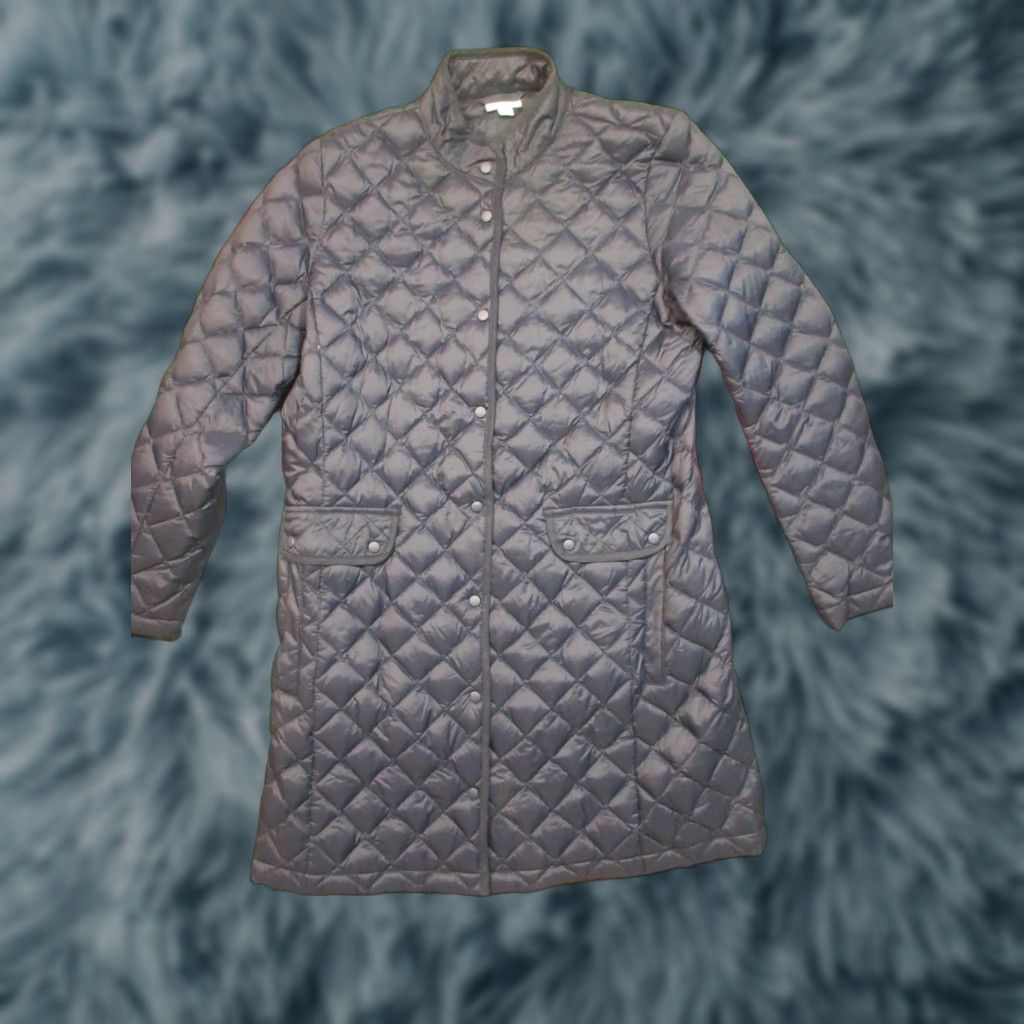J. Jill J Jill Down Puffer Jacket Parka Womens S Navy Snap Front Quilted Long Lightweight Coat Size S / US 4 / IT 40 - 1 Thumbnail