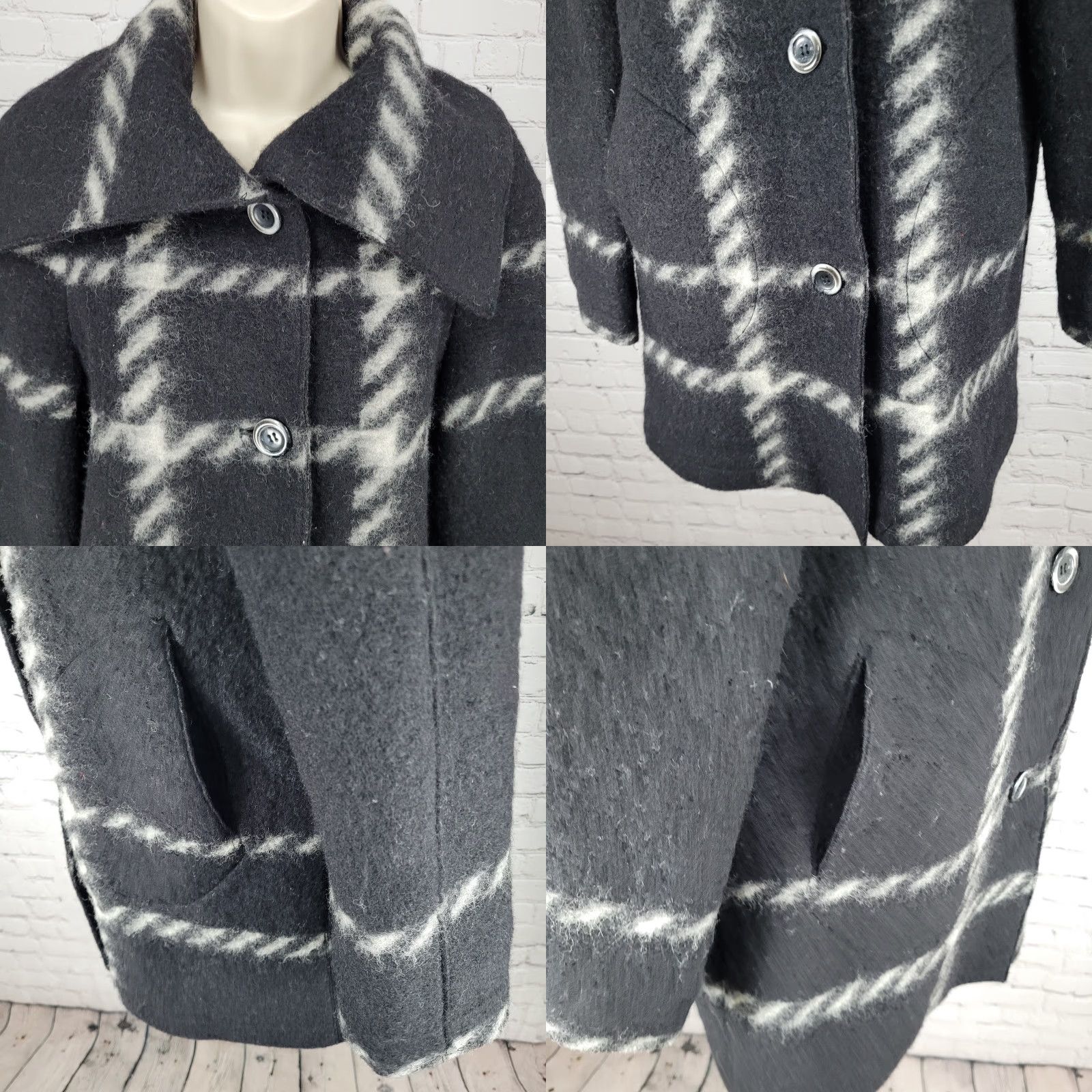 Vintage VINTAGE Hilary Radley Black Check Wool Blend Collared Buttoned Lined Over Coat PS Women Coat Size S / US 4 / IT 40 - 8 Thumbnail