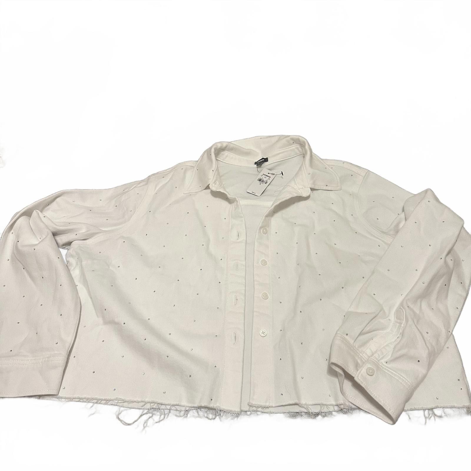 Express Stylish White Cropped Button-Up Shirt Jacket by Express Size XL / US 12-14 / IT 48-50 - 1 Thumbnail