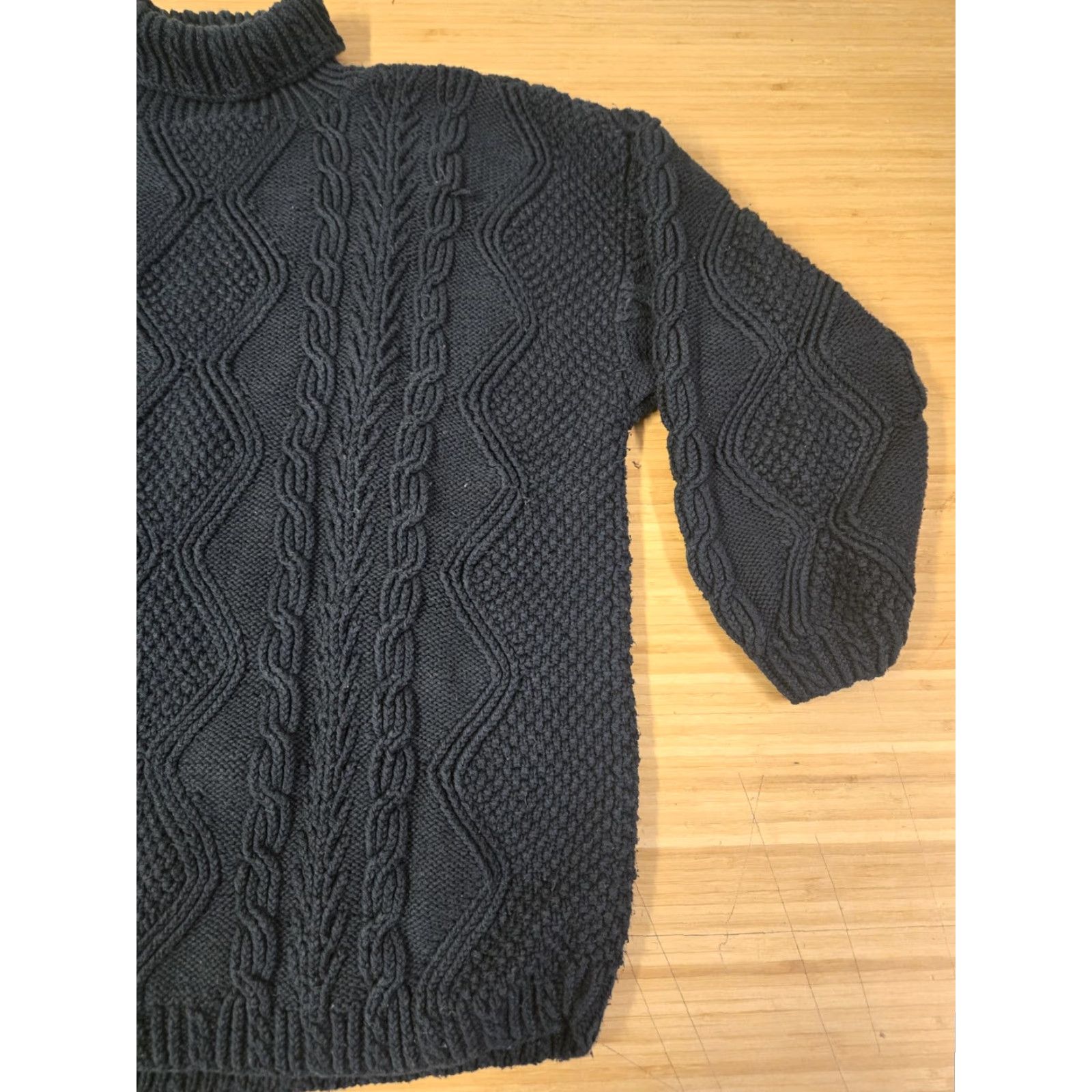 Vintage LL Bean Sweater Womens Large Navy Blue Cotton Cable Knit Mock Neck Pullover Size L / US 10 / IT 46 - 2 Thumbnail