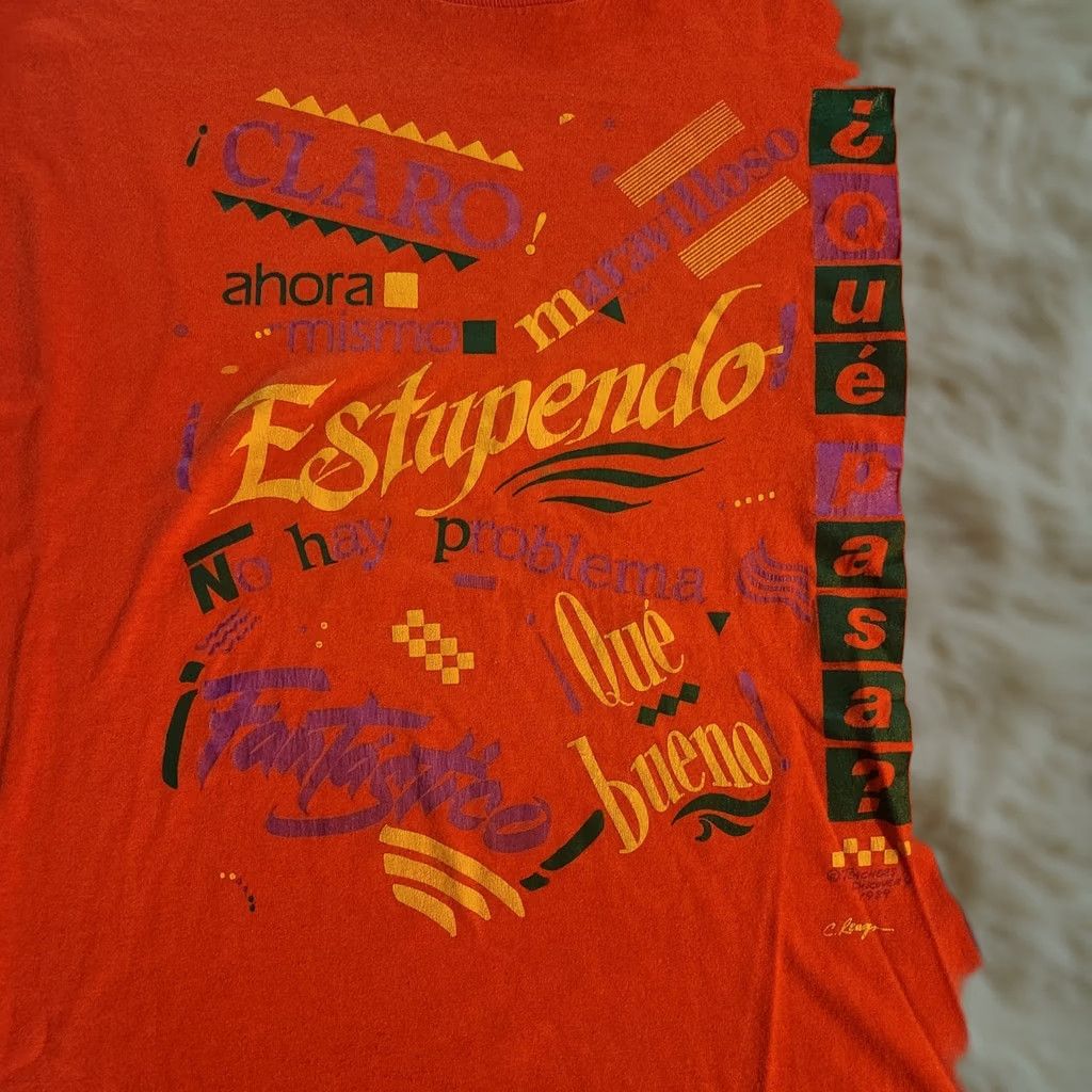 Jerzees VINTAGE 80s Spanish Mexican T Shirt Tee Mens XL Orange Single Stitch Made In USA Jerzees Shirt Mens XL Orange 80s Size US XL / EU 56 / 4 - 1 Thumbnail
