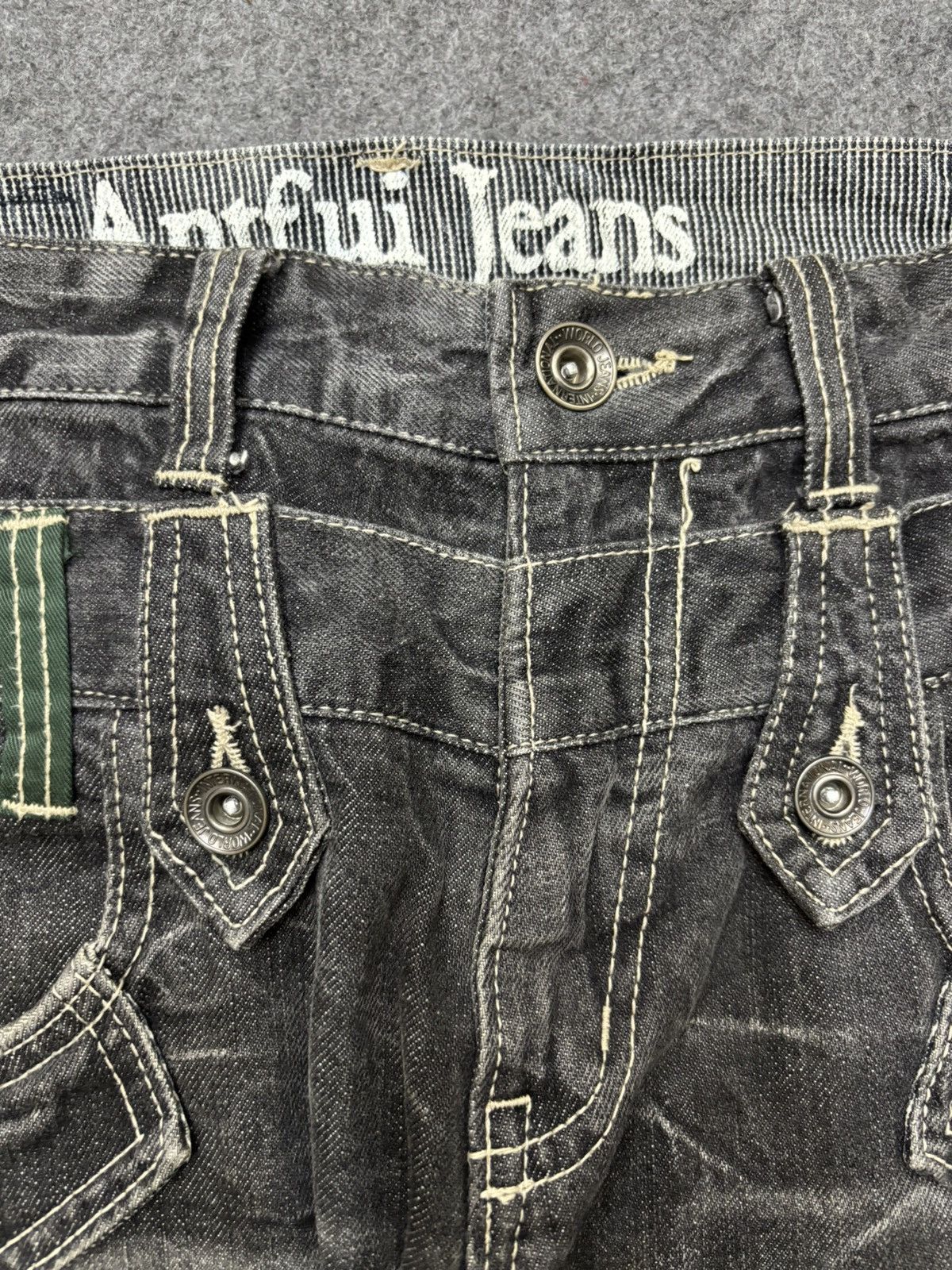 Japanese Brand 💥Cracked Fades💥Antfui Double Waist Black Wash Denim F642 Size US 32 / EU 48 - 4 Thumbnail