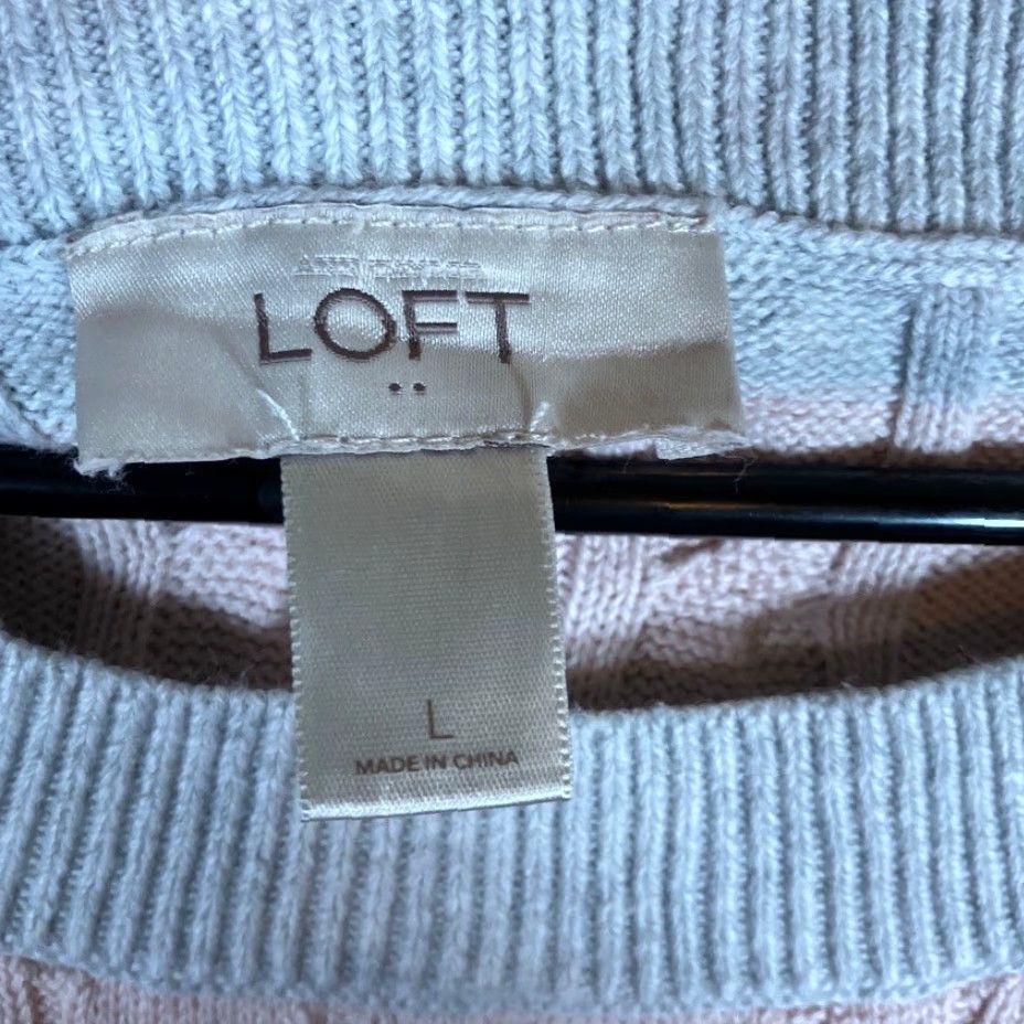 Talbots Ann Taylor Loft Womens Sweater Gray Pink Striped Cable Knit Crew Neck Large Size L / US 10 / IT 46 - 6 Thumbnail
