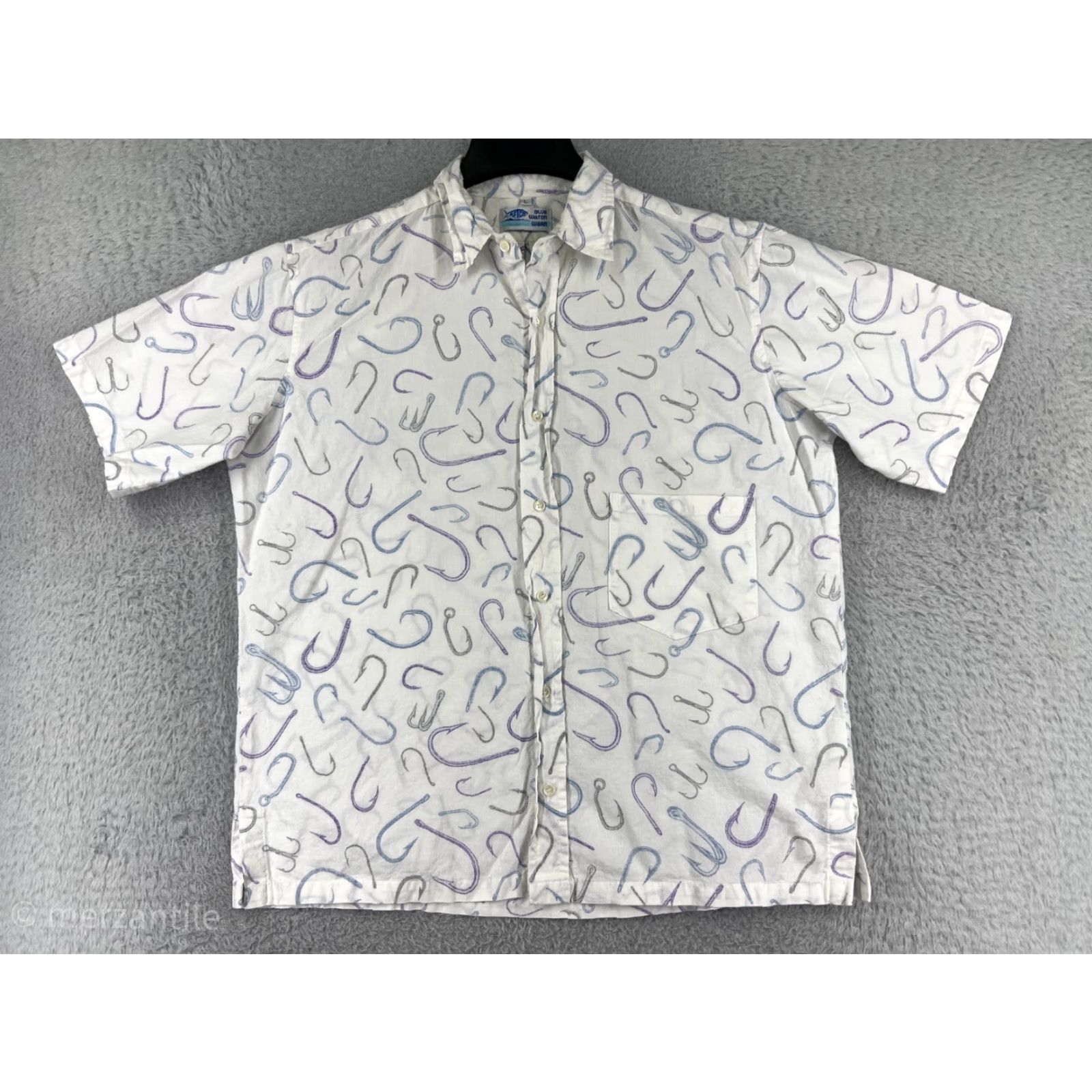Vintage VINTAGE AFTCO Shirt Mens Large White All Over Print Fishing Angler Hook Resort Luau Aloha Hawaiian Size US L / EU 52-54 / 3 - 2 Thumbnail