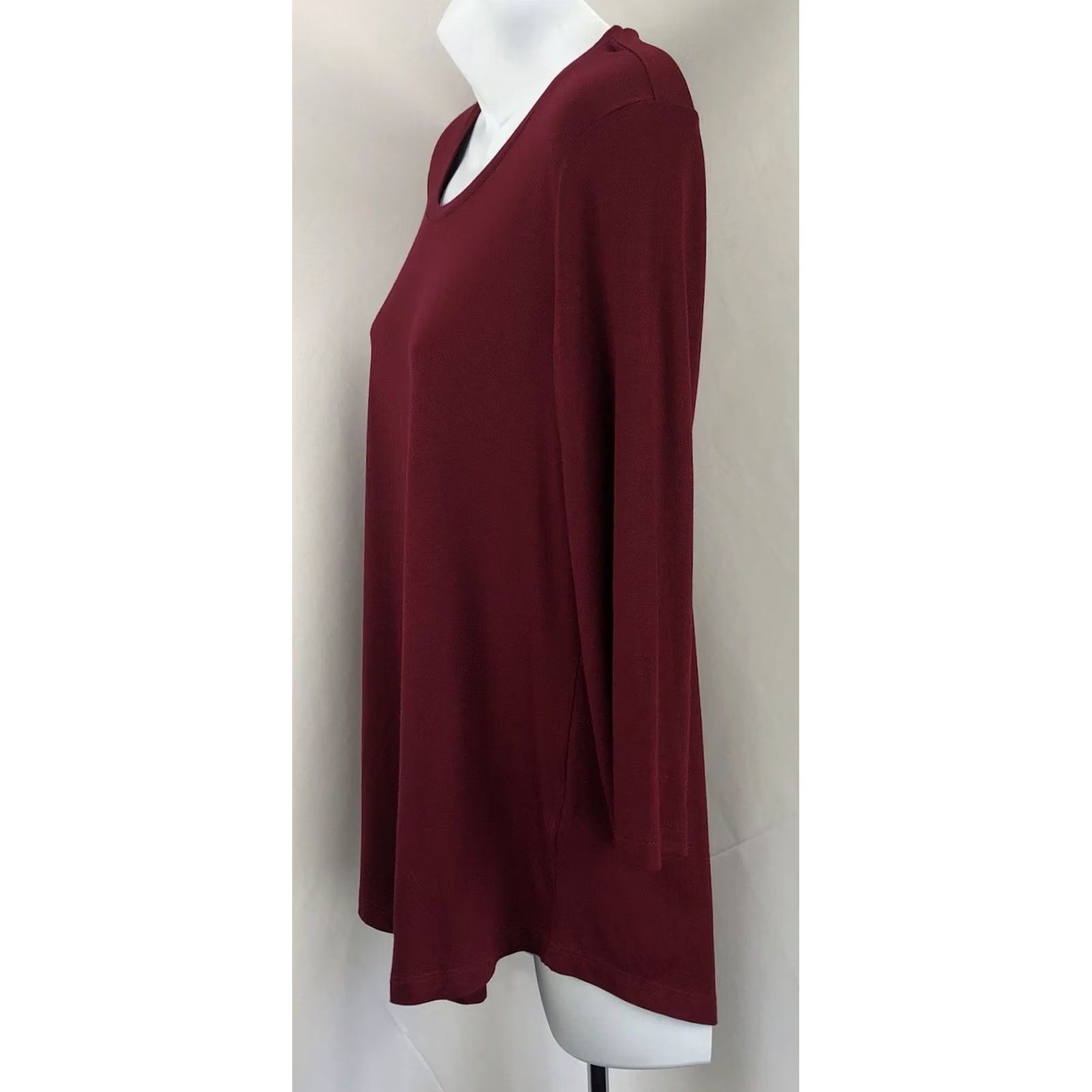 JM Collection JM Collection Jersey Top Burgundy 3/4 Sleeve Scoop Neck Rayon Tee Shirt Womens PM Regular Casual Shirt Size M / US 6-8 / IT 42-44 - 2 Thumbnail