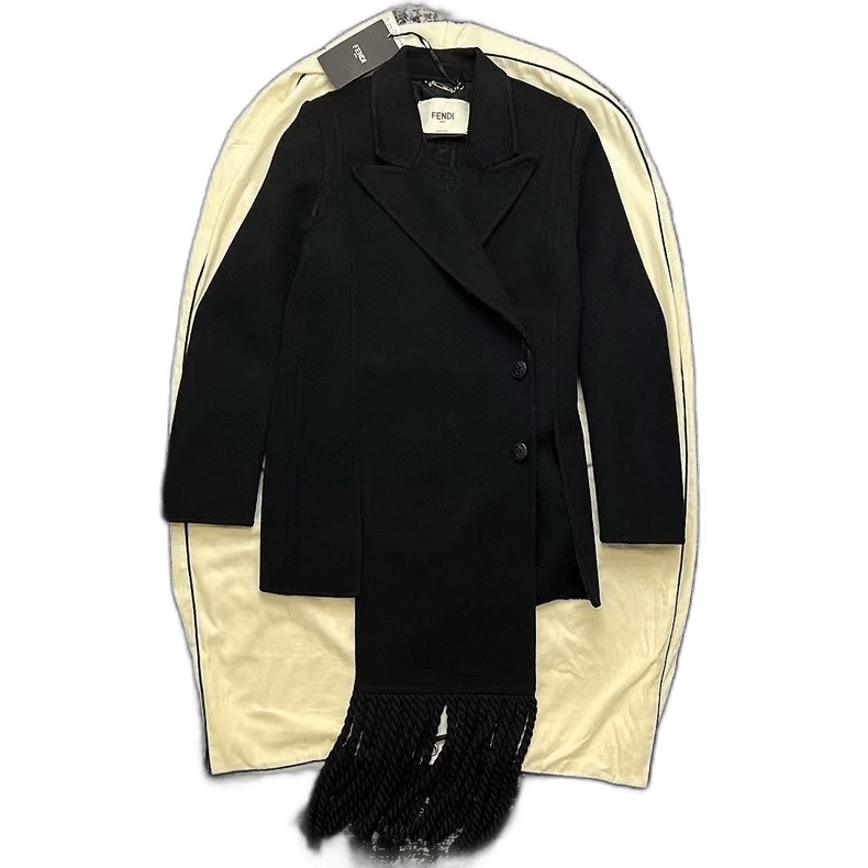 Fendi Fendi Black Wool Coat with Fringes Size US S / EU 44-46 / 1 - 1 Thumbnail