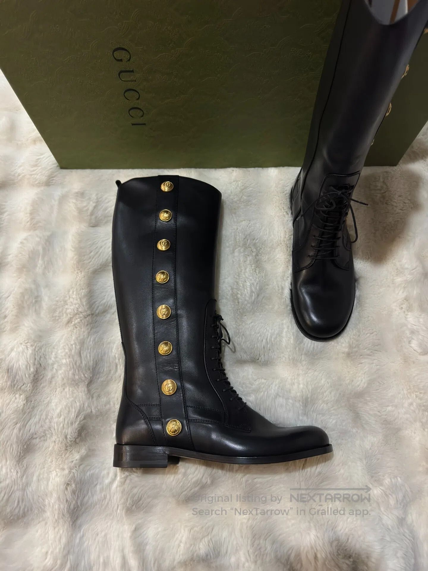 Gucci Guicci Black and Gold Men's Long Boots Cavalier Boots| Size US 9 / EU 42 - 1 Thumbnail