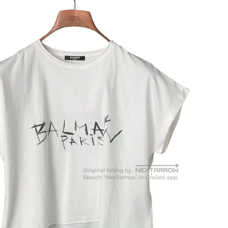 Balmain Balmain White Graphic Short Sleeve Crop T-Shirt . Size L / US 10 / IT 46 - 3 Thumbnail