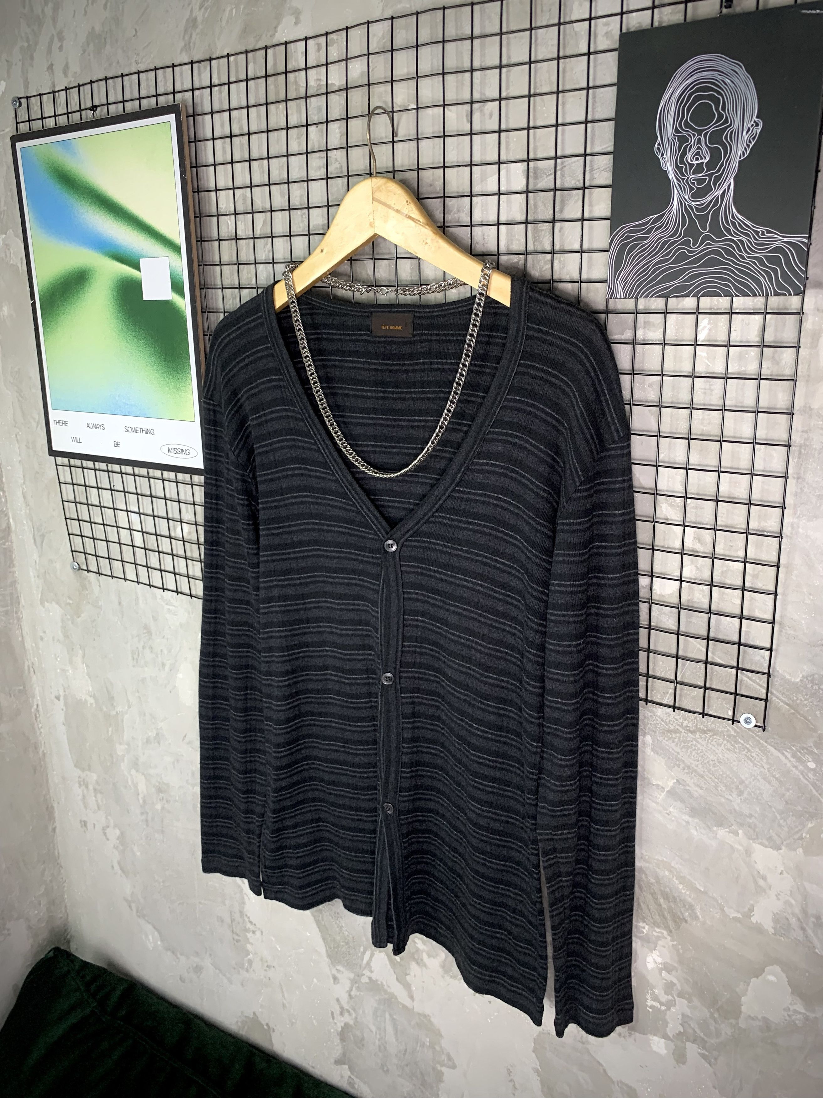 Tete Homme Tete Homme Grunge Striped Button Up Vneck Cardigans Size US L / EU 52-54 / 3 - 2 Thumbnail