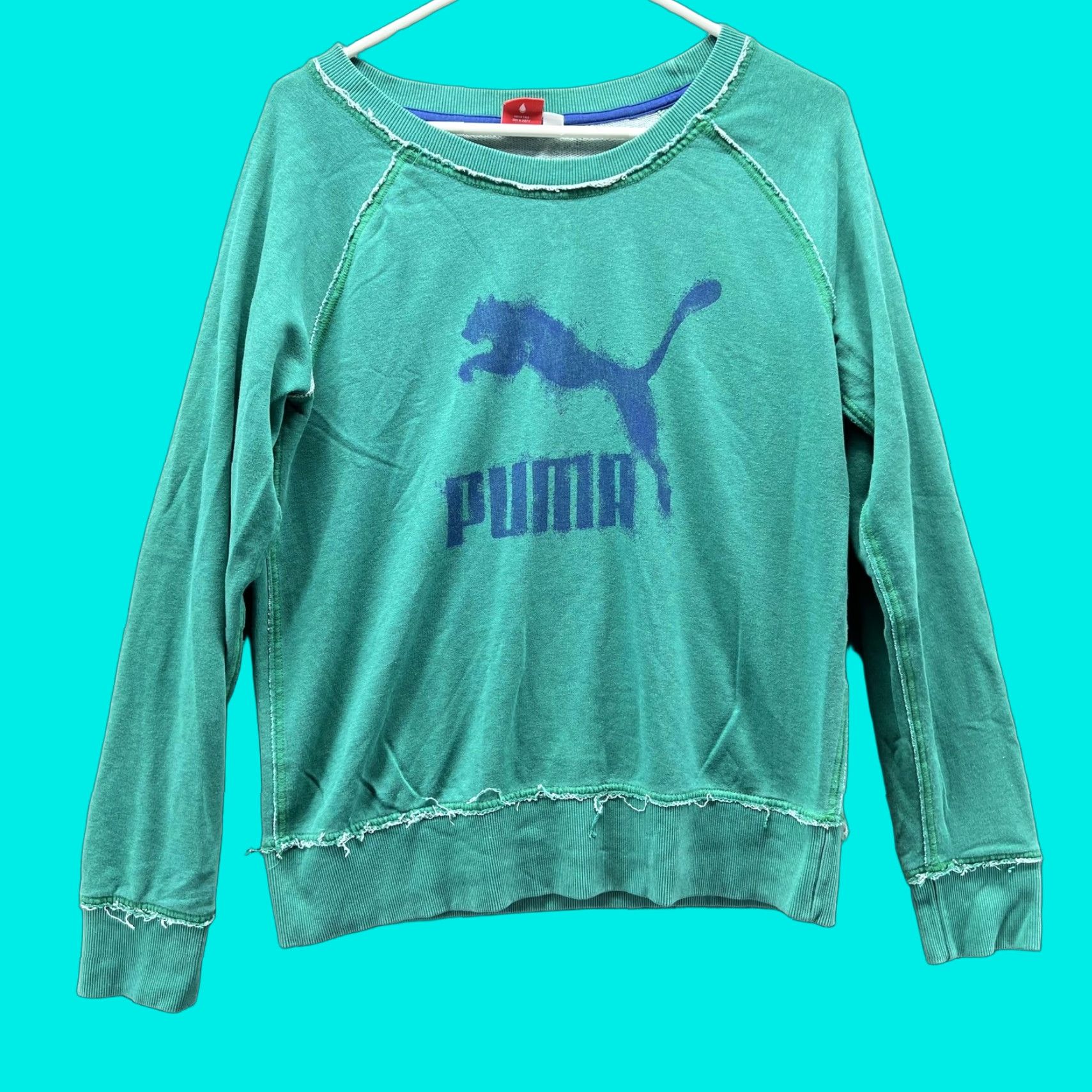 Puma Puma Sweatshirt Womens Large Green Raglan Logo Crewneck Pullover Top Size L / US 10 / IT 46 - 1 Thumbnail