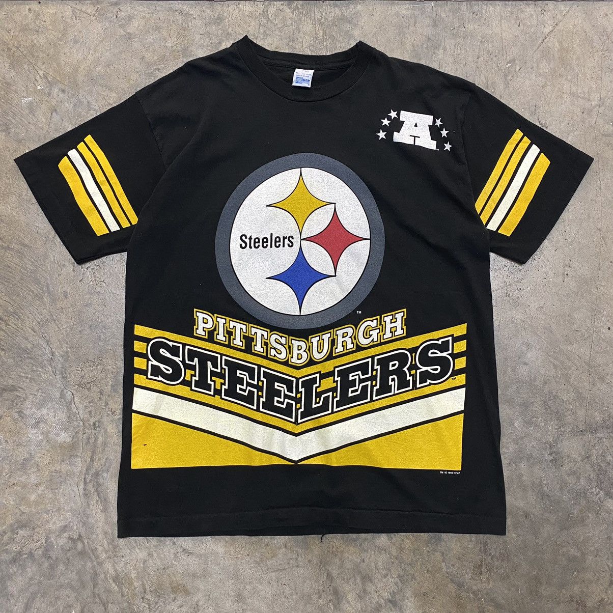 image of America x Nfl Vintage 90's Pittsburgh Steelers Nfl Team T-Shirt in Black/Yellow, Men's (Size XL)