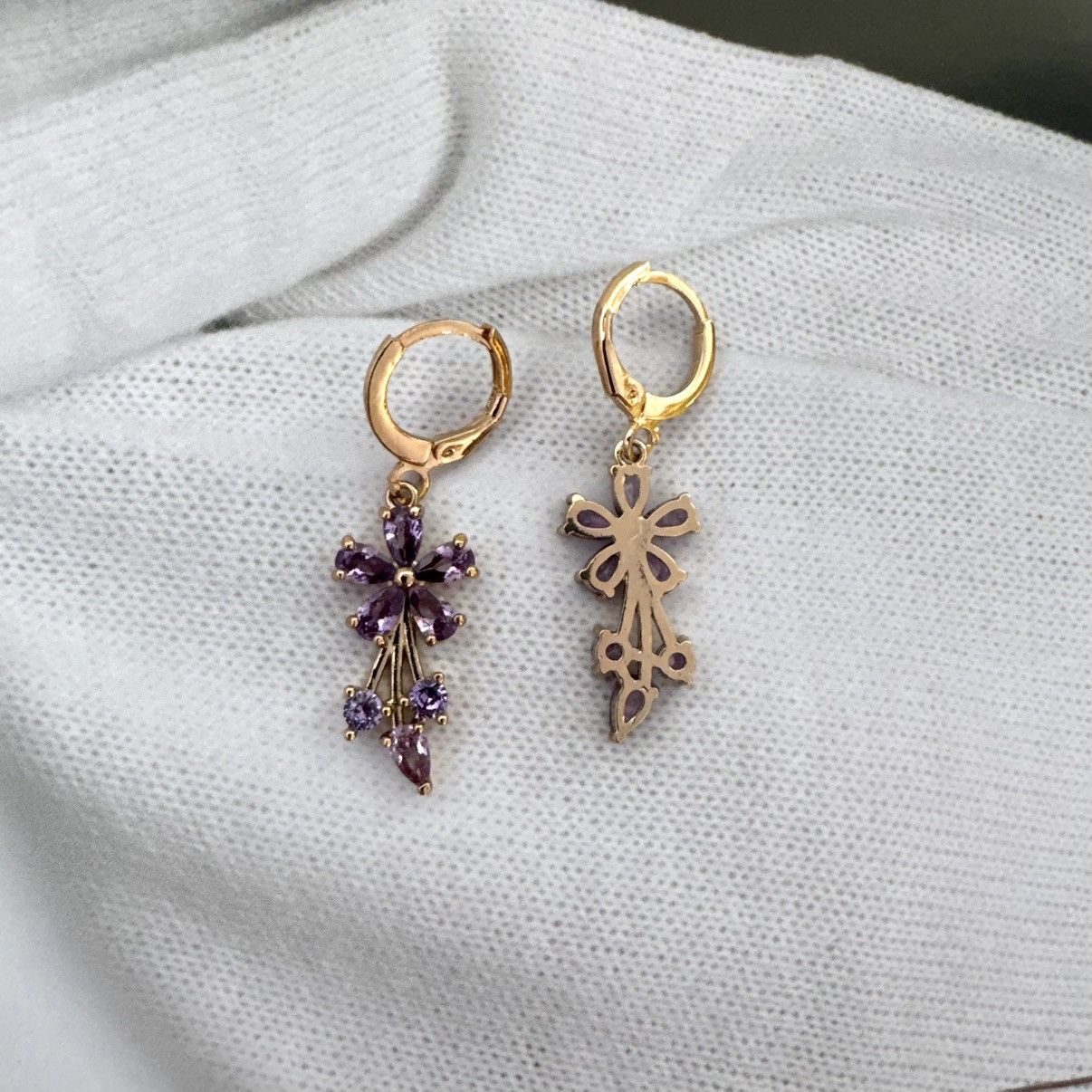 Other Purple Crystal Flower Dangle Drop Earrings for Women Size ONE SIZE - 3 Thumbnail