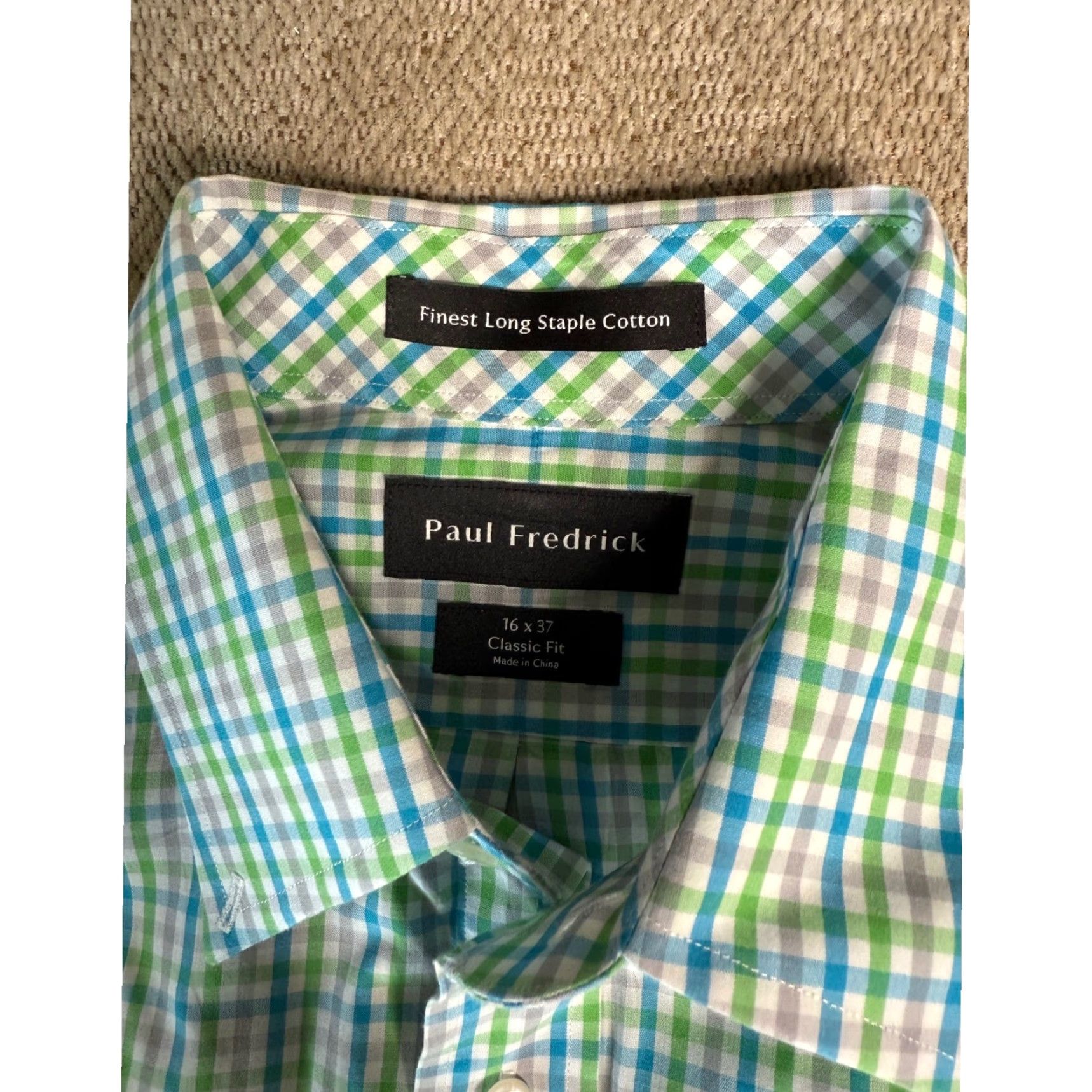 Vintage Paul Fredrick Men's Dress Shirt Plaid Shirt Long Sleeve 16x37 Blue 100% Cotton Long Staple Classic Fit Button-Down Barrel Cuff Pockets Size US L / EU 52-54 / 3 - 2 Thumbnail