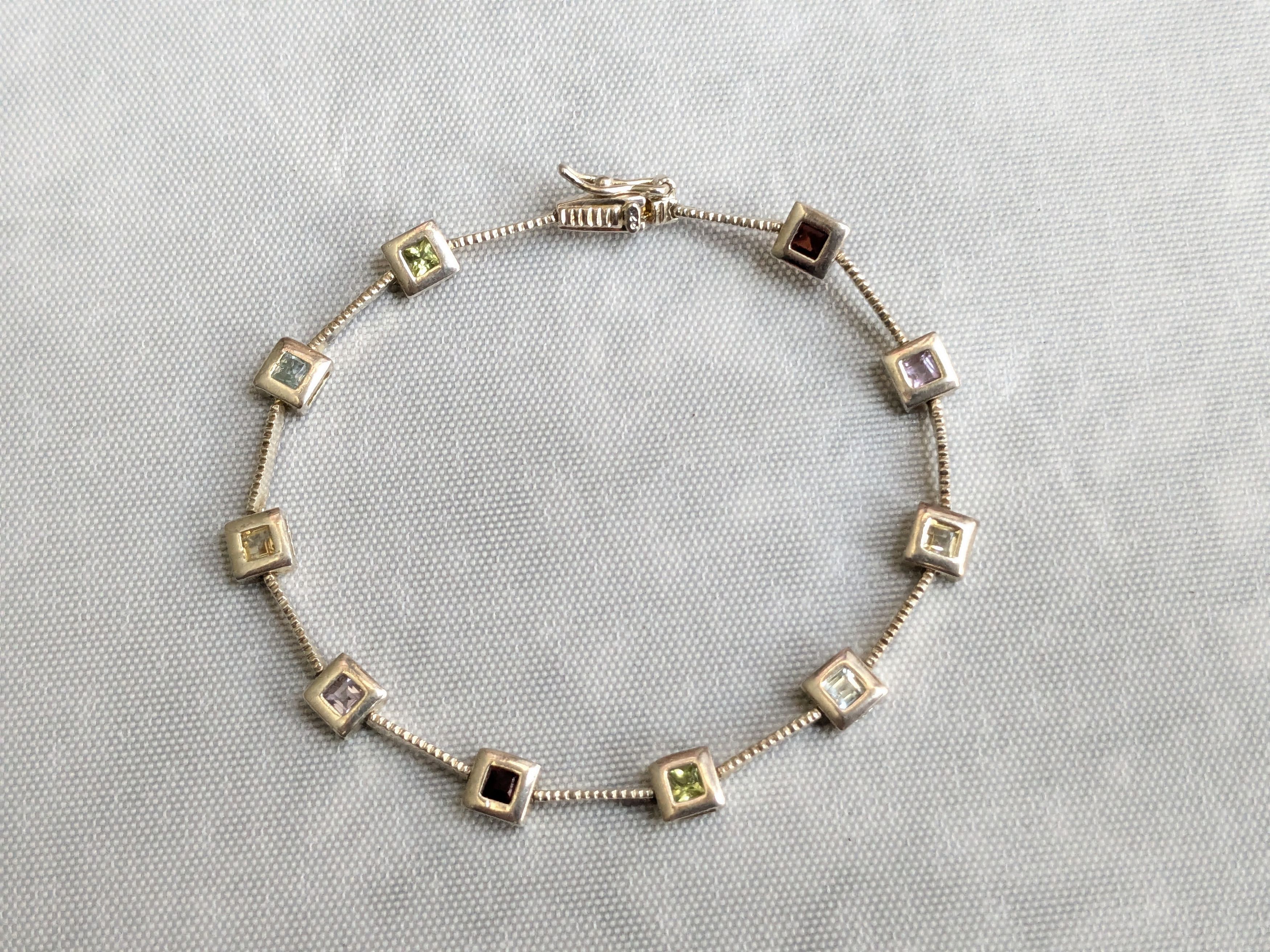 Jewelry Vintage Sterling Silver Tennis Bracelet Square 7" Rainbow Size ONE SIZE - 3 Thumbnail