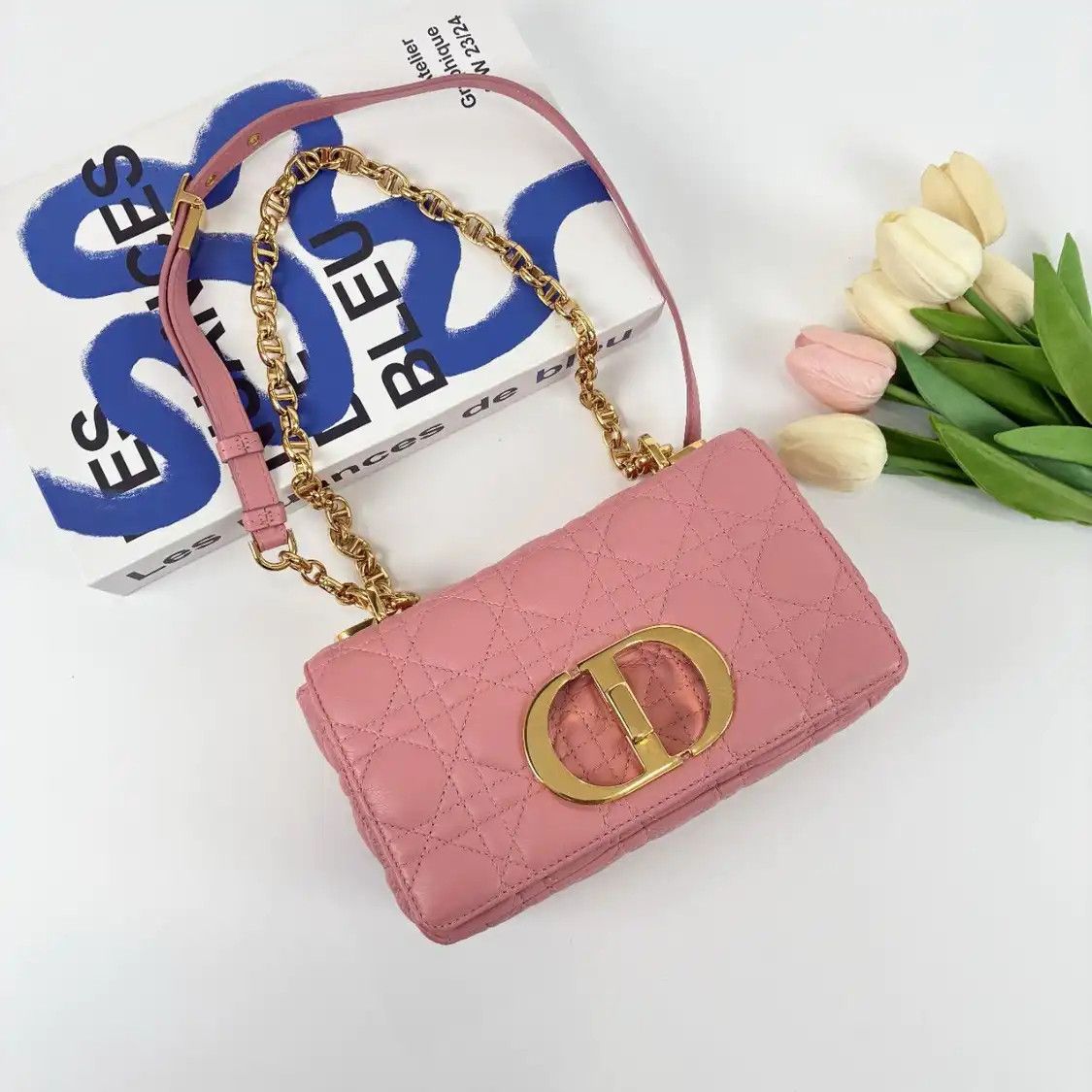 Dior DIOR Caro Small pink cowhide leather rattan plaid quilted flap bag chain bag sho Size ONE SIZE - 1 Thumbnail