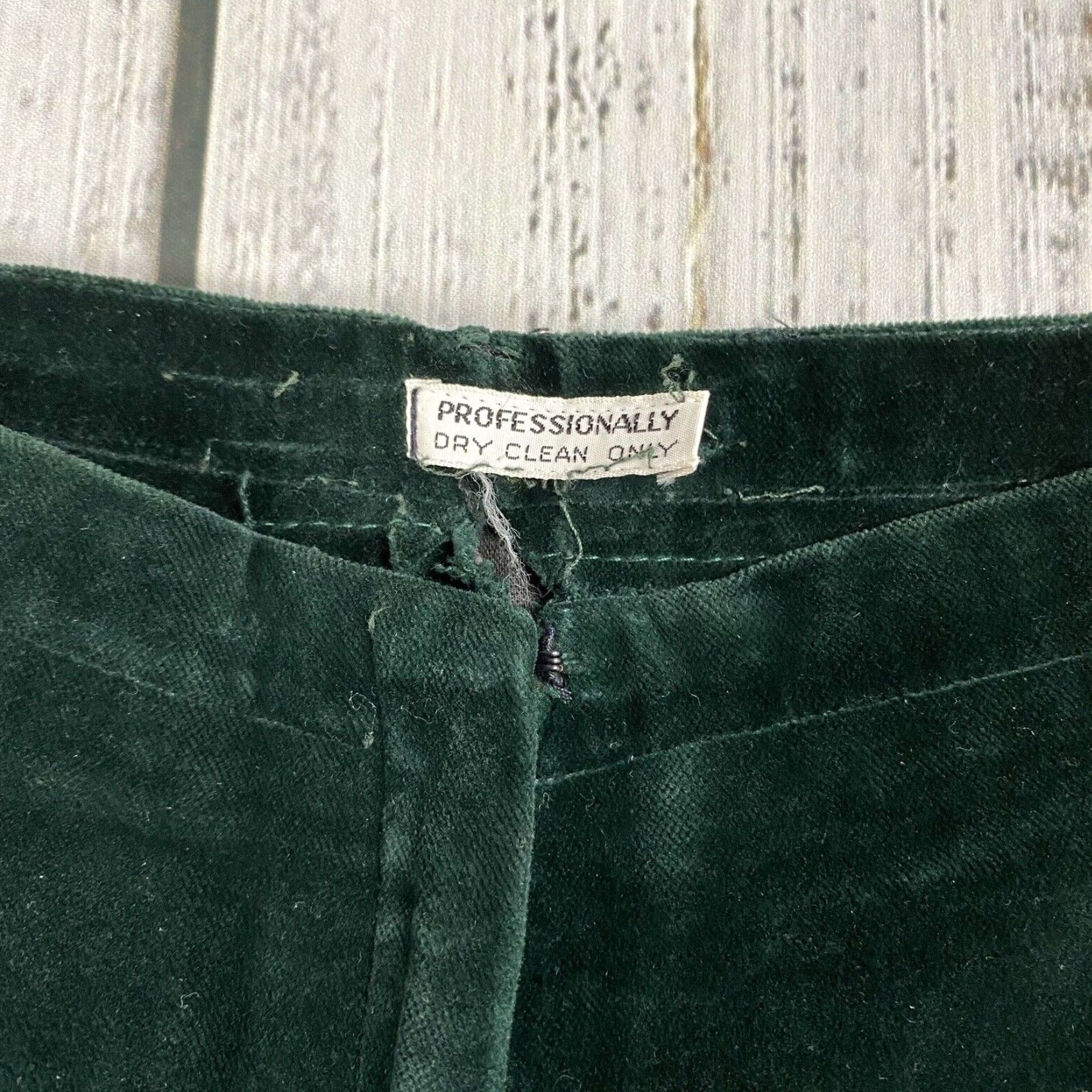 Vintage VINTAGE 1970s T.JONES Velour High Rise Zip Bell Bottom Pants Women’s 29x31 Forest Green Hippy Boho Size 29" - 5 Thumbnail