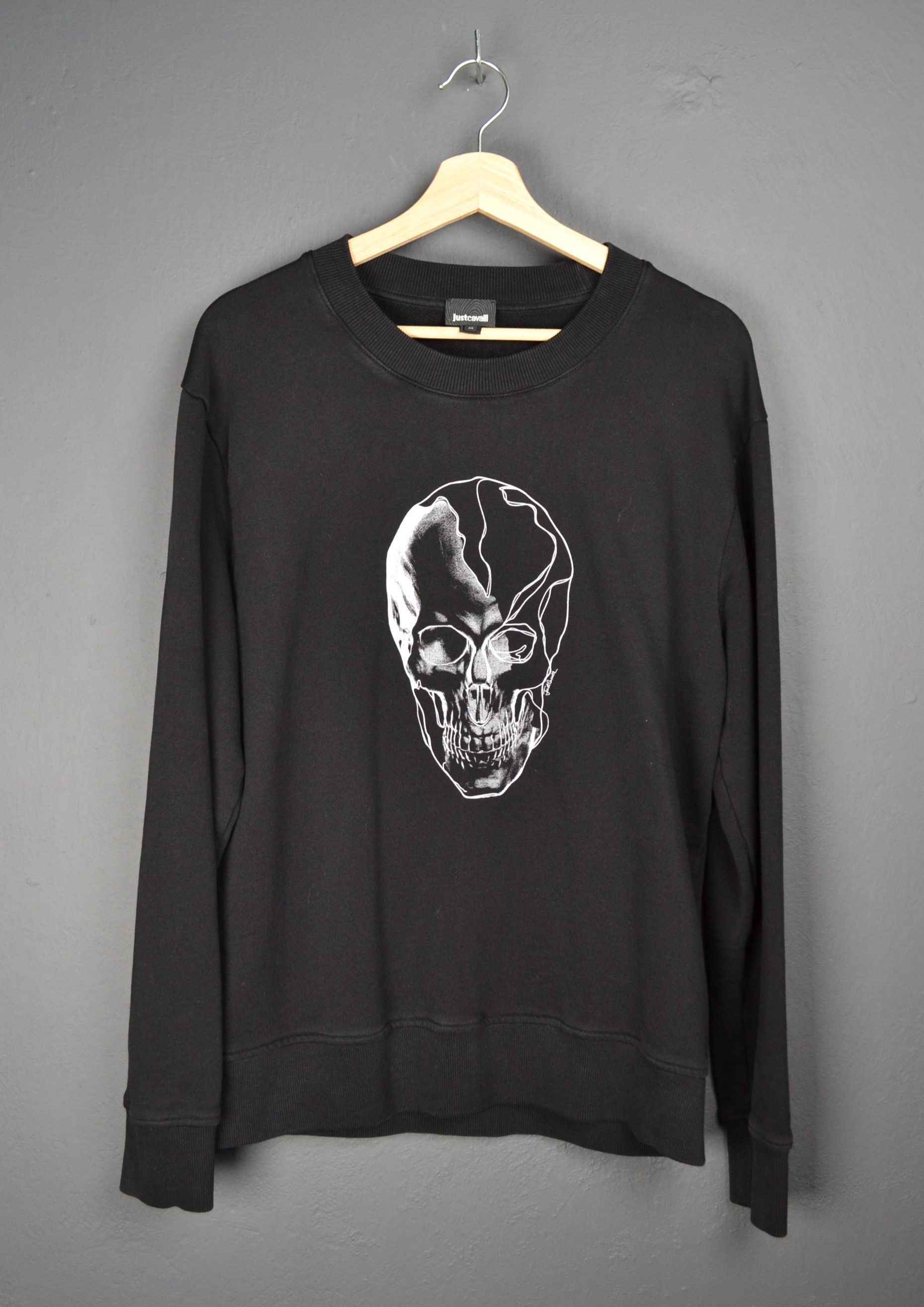 Just Cavalli Roberto M Black Cotton Skull Print Sweatshirt