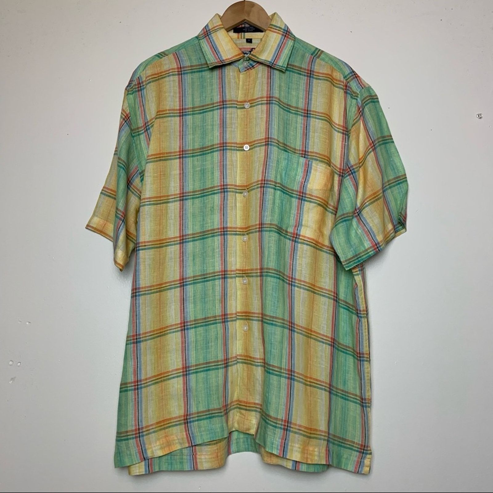 Alan Flusser Alan Flusser Linen Summer Plaid Button Up Shirt Men Med Size US M / EU 48-50 / 2 - 7 Thumbnail