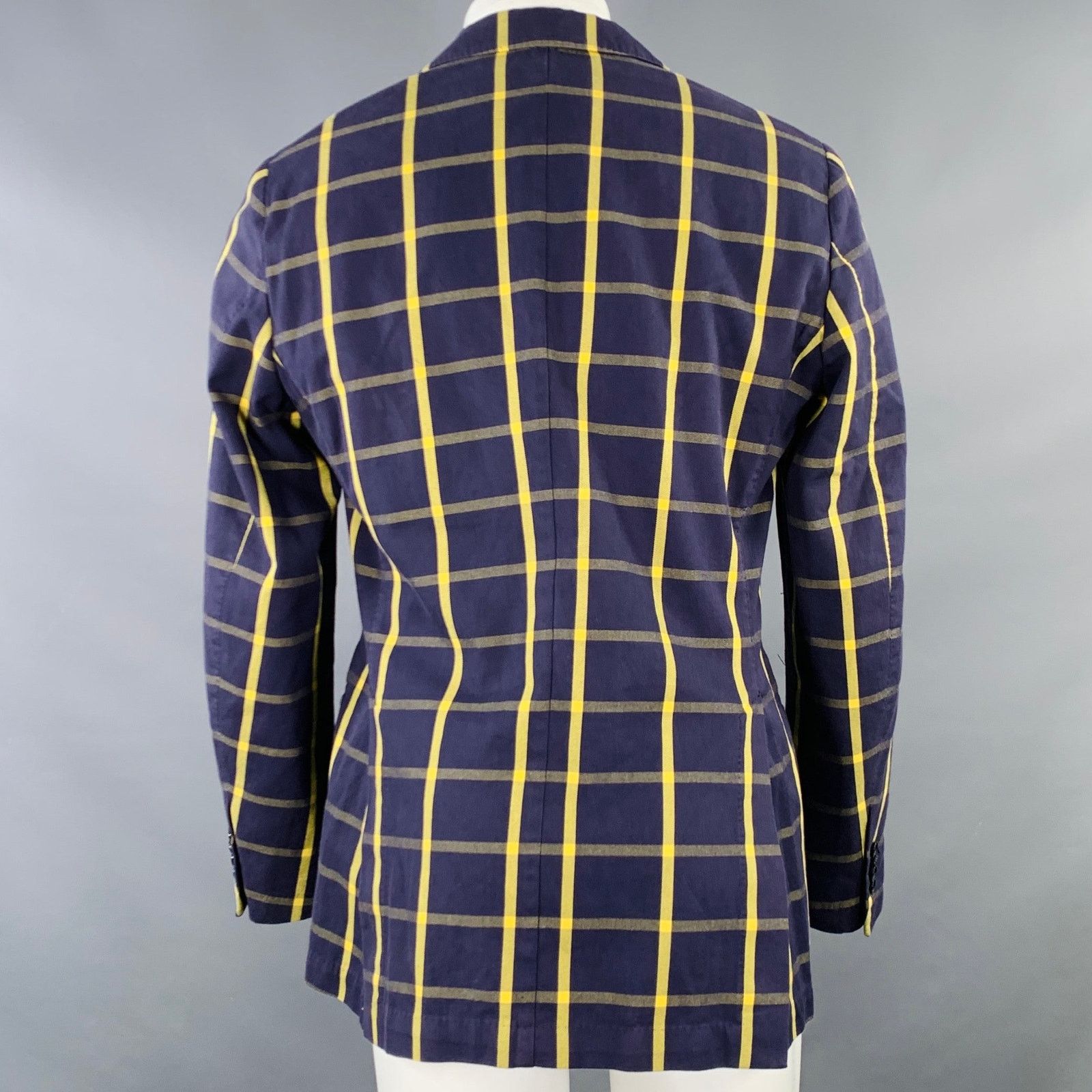 PIOMBO Navy Yellow Window Pane Cotton Notch Lapel Sport Coat Size 40R - 3 Thumbnail