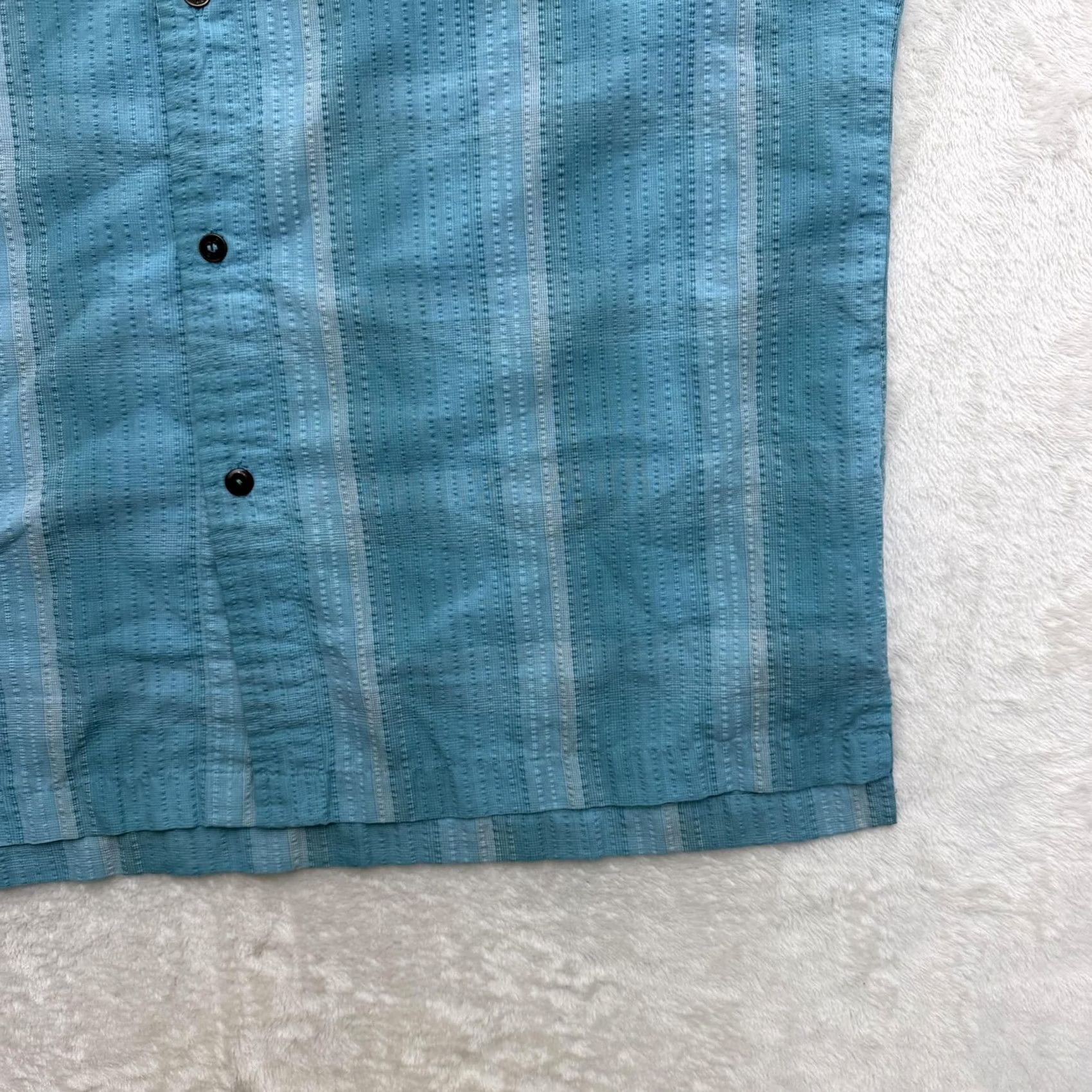 Vintage SCOTT Shirt Mens XL Blue Striped Textured Woven Button-Up Short Sleeve Casual Crew Neck Collared Size US XL / EU 56 / 4 - 4 Thumbnail
