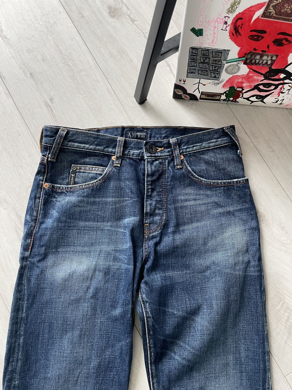 Armani Vintage 00’s Armani Jeans Denim Indigo Y2K Metal Logo RARE Size 30" / US 8 / IT 44 - 4 Thumbnail
