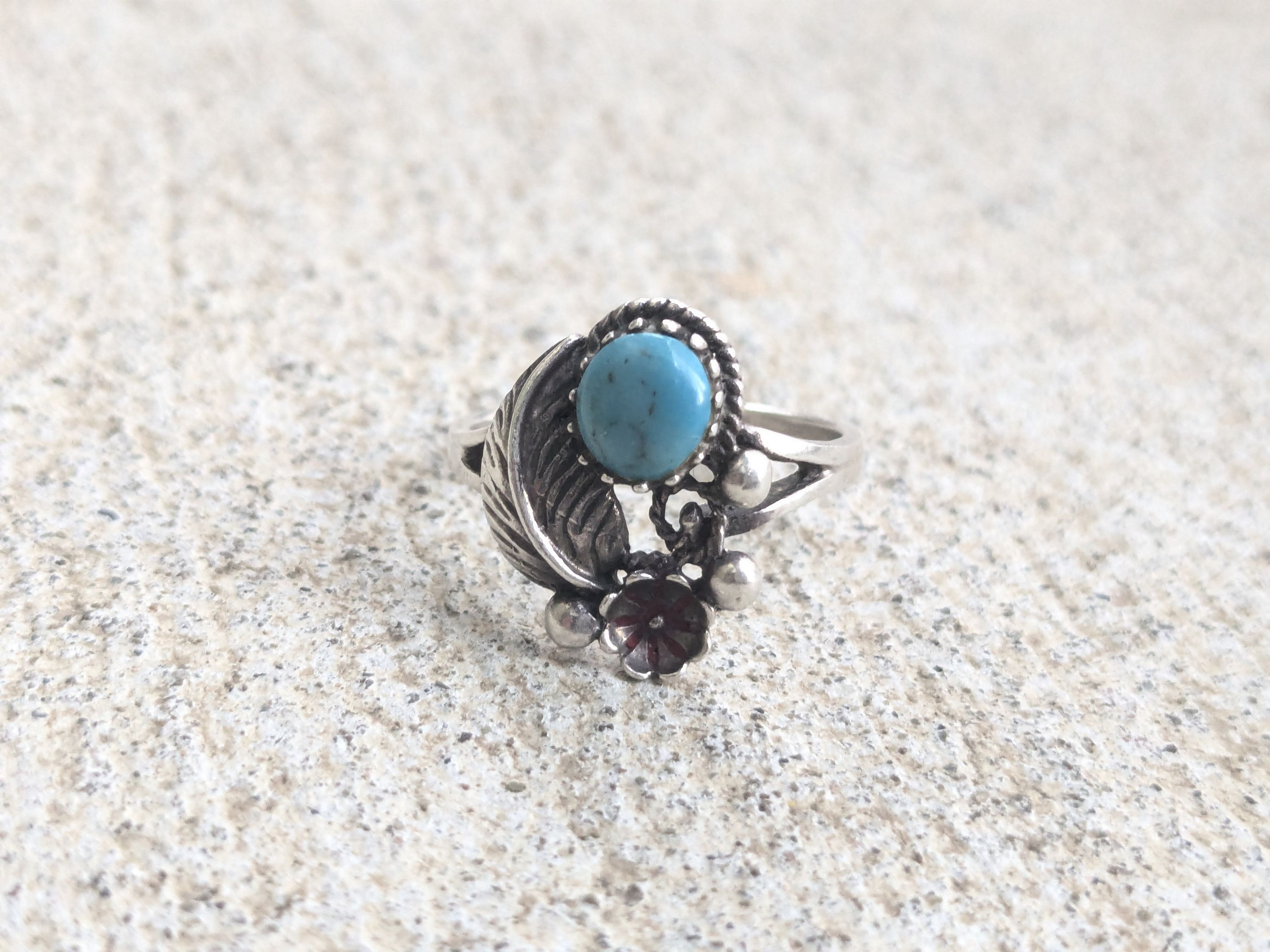 Jewelry × Sterling Silver Vintage Sterling Silver Ring Faux Turquoise 8.5 Navajo Leaf Size ONE SIZE - 3 Thumbnail