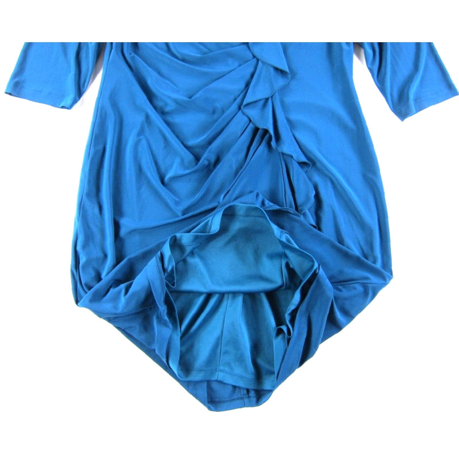 Vintage VINTAGE Ronni Nicole Blue Ruched Ruffle Stretch 3/4 Sleeve Sheath Work Formal Dress 16 Size XXL / US 16-18 / IT 52-54 - 6 Thumbnail