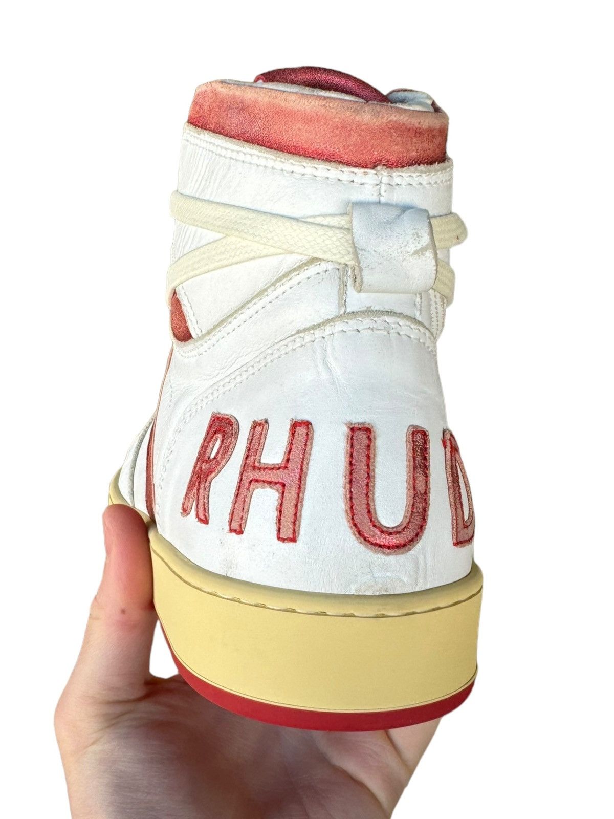 Rhude $750 Red BBall Rhecess Vintage Distressed Hi Sneaker Leather Size US 7 / EU 40 - 9 Thumbnail
