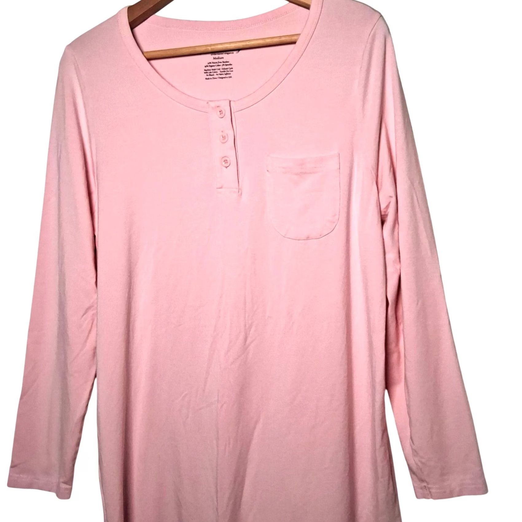 Vintage Fishers Finery Nightgown M Pink Long Sleeve Henley Organic Cotton Bamboo Cozy Lightweight Lounge Women Medium Pink Nightgown Size M / US 6-8 / IT 42-44 - 2 Thumbnail