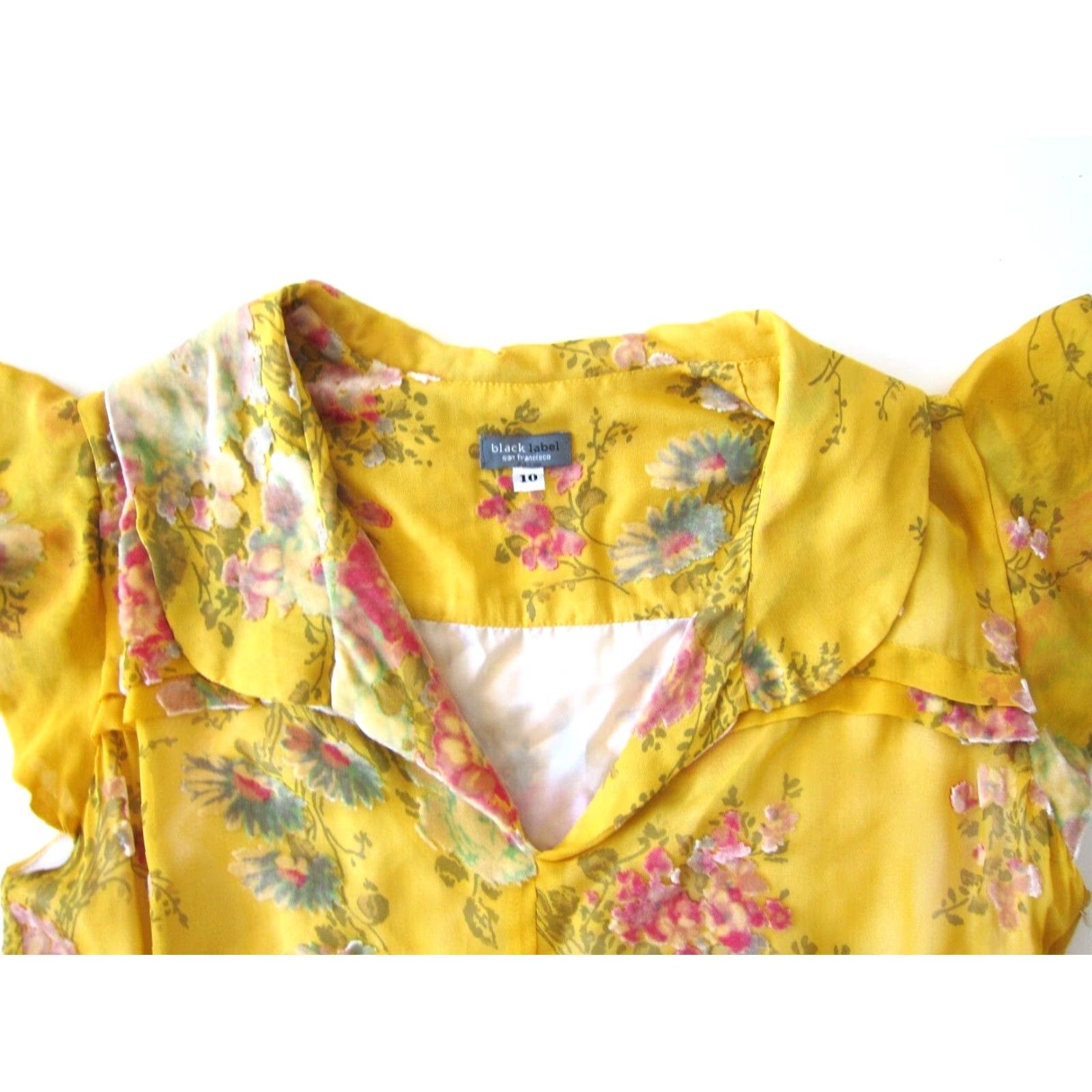 Vintage Black Label San Francisco Yellow Pink Floral Brown Collared Shirt Dress Women 10 Size L / US 10 / IT 46 - 5 Thumbnail