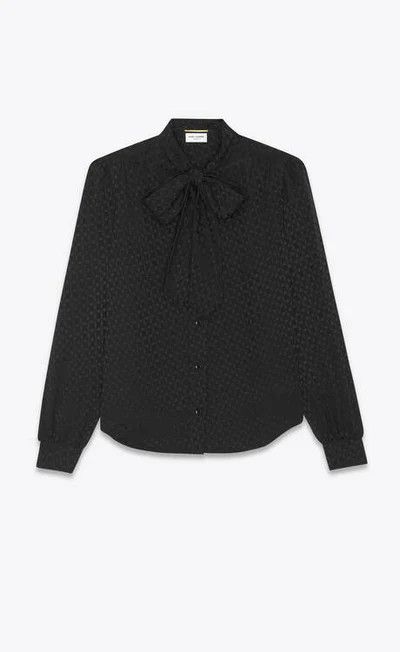 Saint Laurent Paris o1s1wg111124 Lavallière Neck Blouse Matte Shiny Silk Black Size XS / US 0-2 / IT 36-38 - 1 Thumbnail