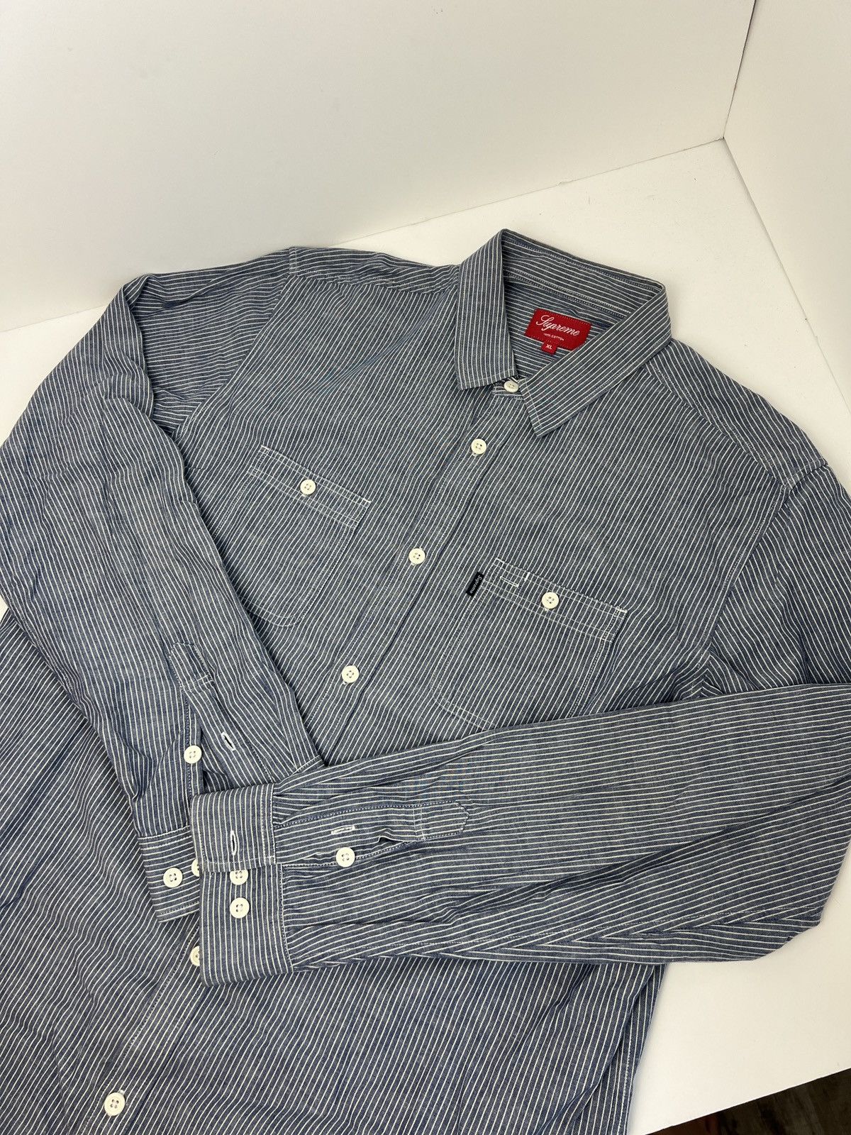Striped Light Wash Button Up Down