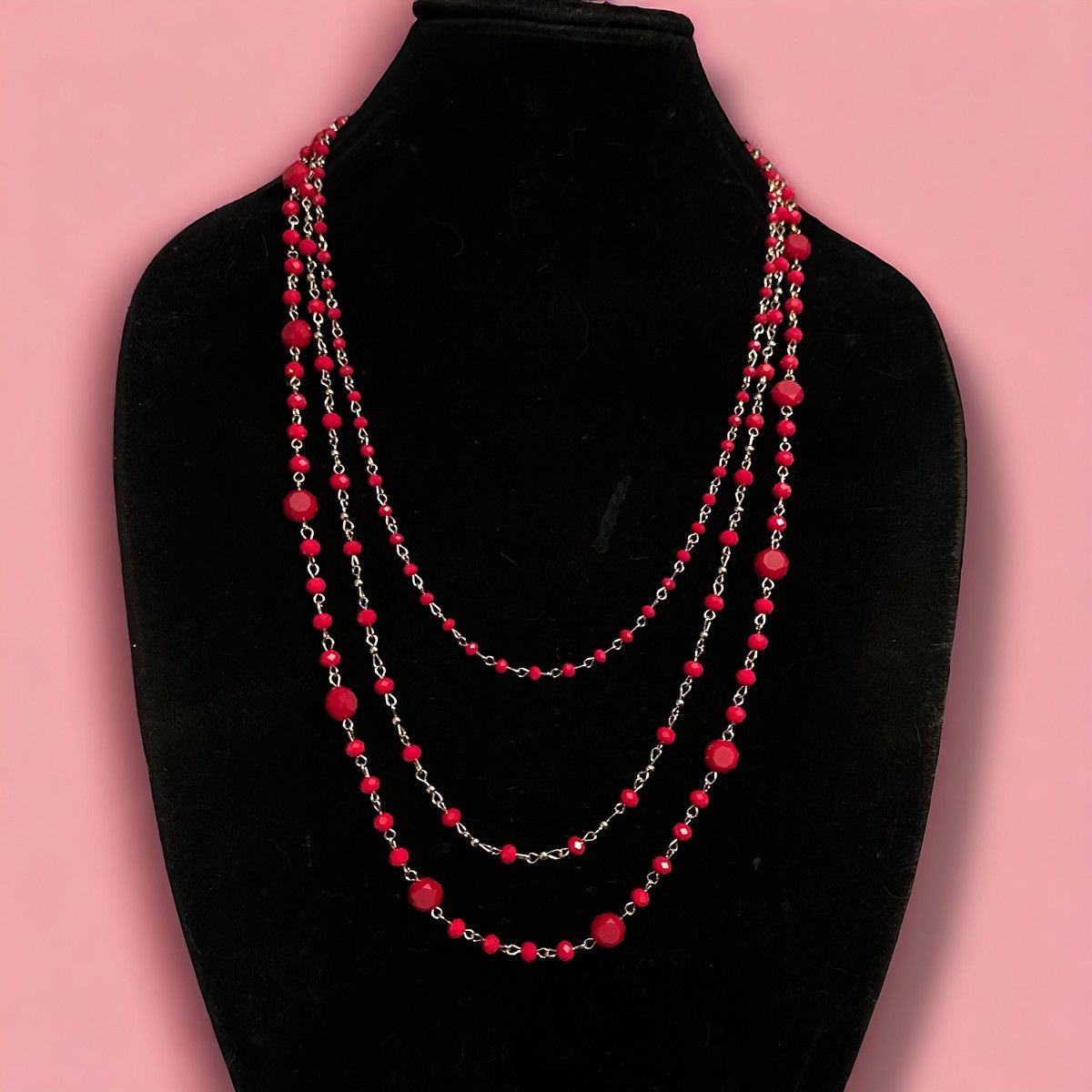 Other Long layered red glass bead chain necklace Size ONE SIZE - 1 Thumbnail