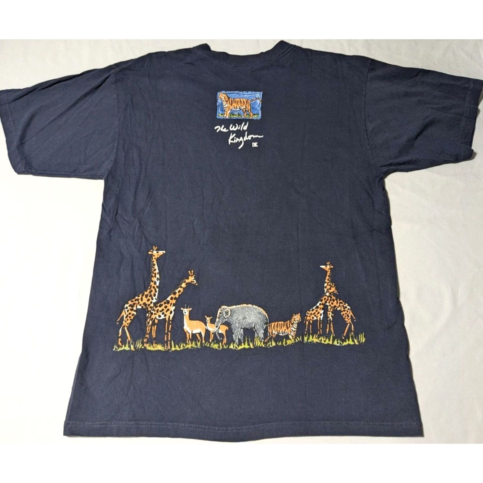Vintage CHIC T-Shirt Men L Blue VTG 90s THE WILD KINGDOM SAFARI Tiger Elephant Giraffe Double-Sided Crew Neck Short Sleeve Graphic Print Size US L / EU 52-54 / 3 - 3 Thumbnail