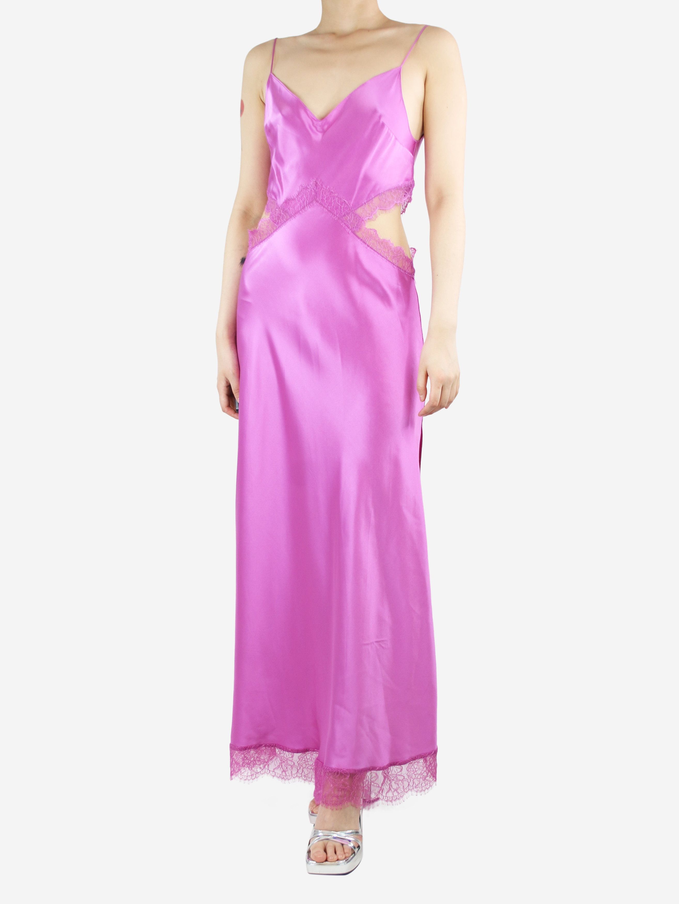 image of Dannijo Pink Silk Lace-Trimmed Cutout Midi Dress - Size M, Women's
