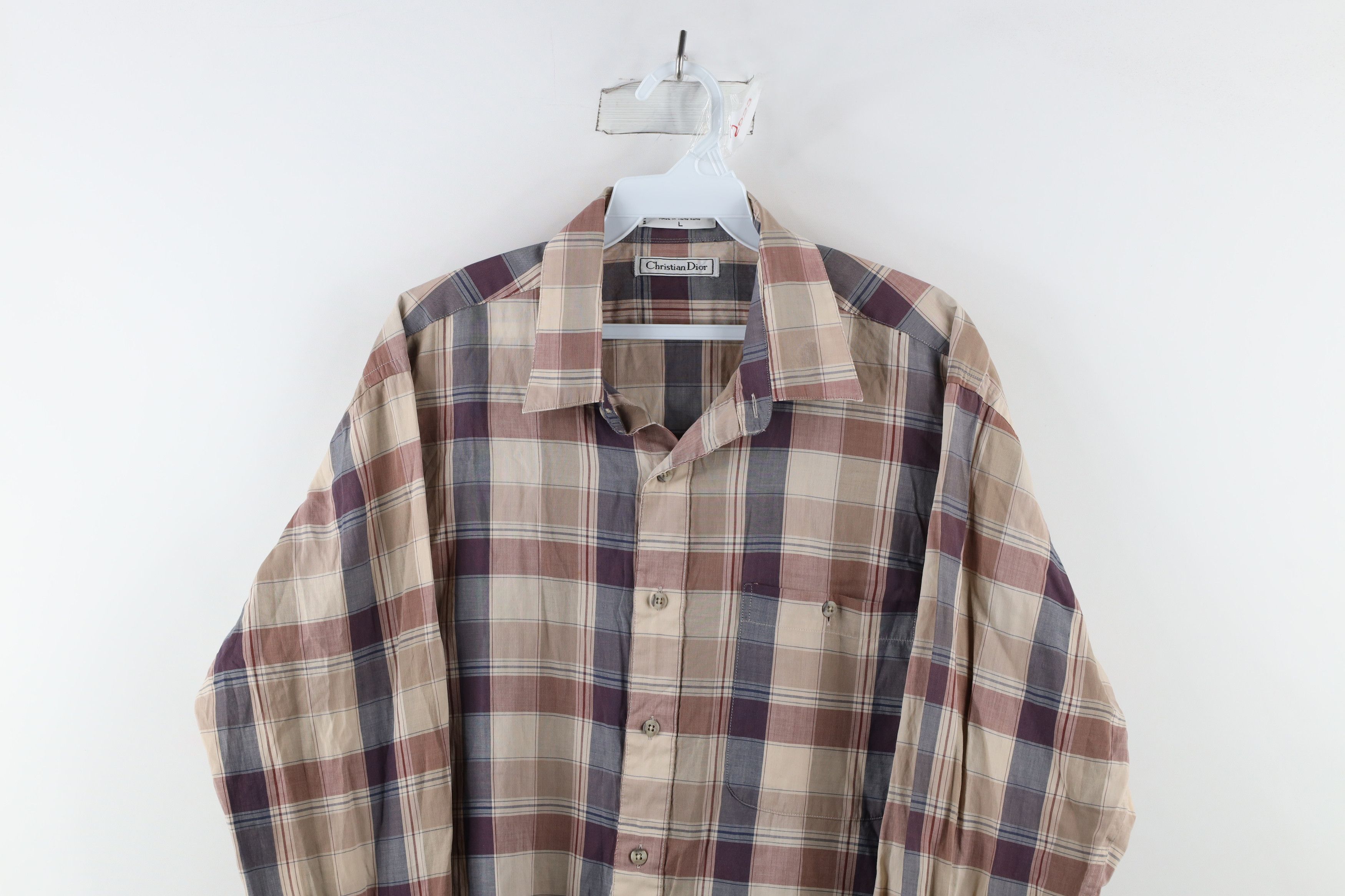 Vintage Vintage 90s Christian Dior Collared Button Shirt Checkered Size US L / EU 52-54 / 3 - 2 Thumbnail
