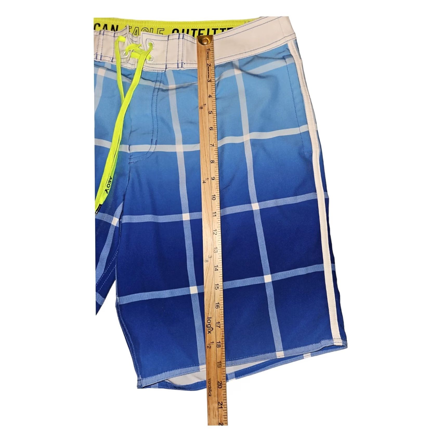 American Eagle Outfitters VINTAGE American Eagle Outfitters Swim Trunks Men Large Blue Check Zip Pocket Drawstring Preppy Size ONE SIZE - 4 Thumbnail